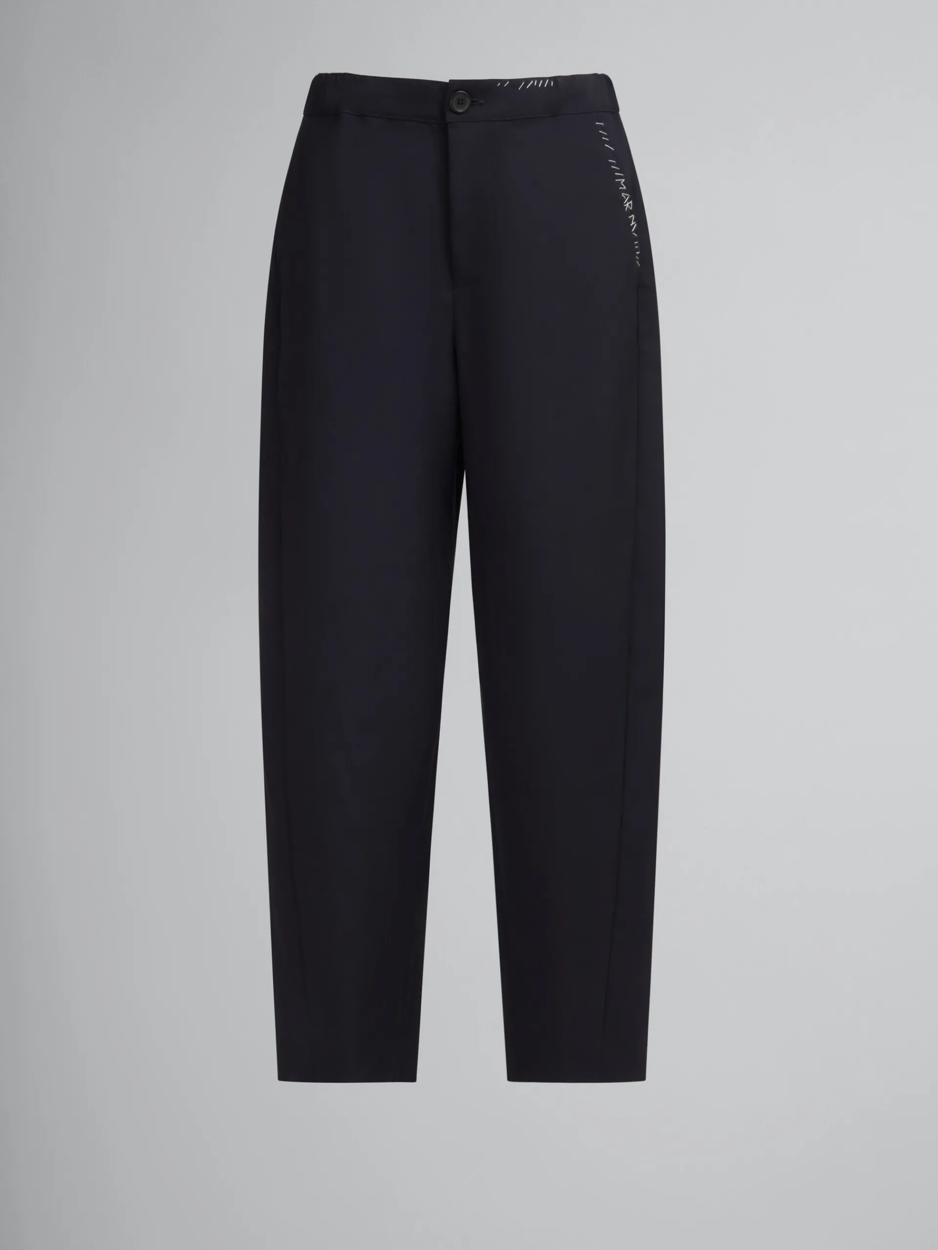 Pants>Marni Deep Blue Tropical Wool Trousers With Mending BLUBLACK