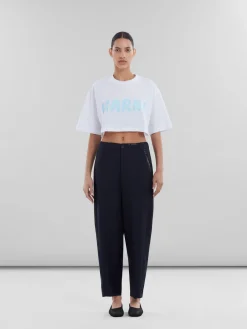 Pants>Marni Deep Blue Tropical Wool Trousers With Mending BLUBLACK