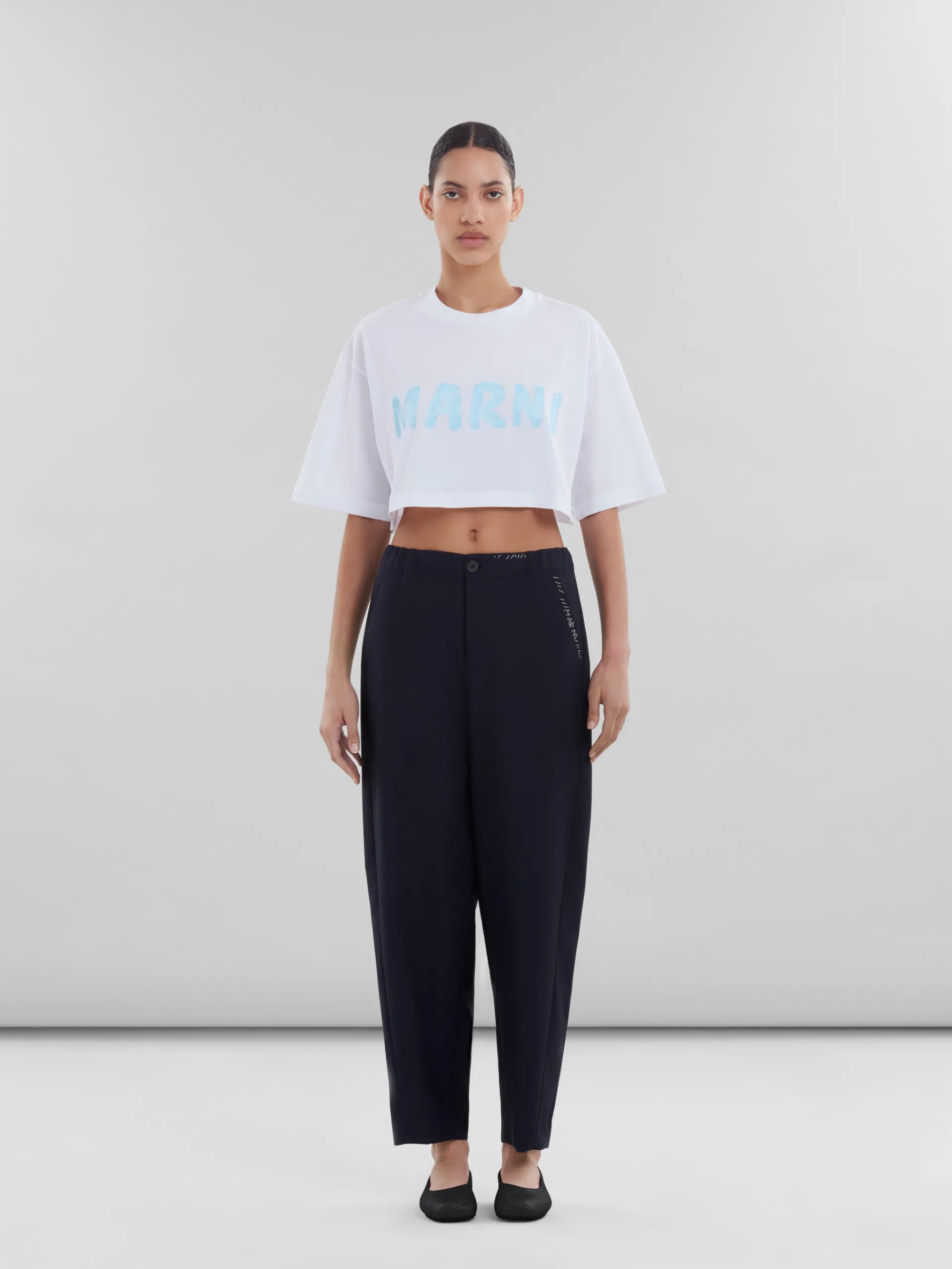 Pants>Marni Deep Blue Tropical Wool Trousers With Mending BLUBLACK