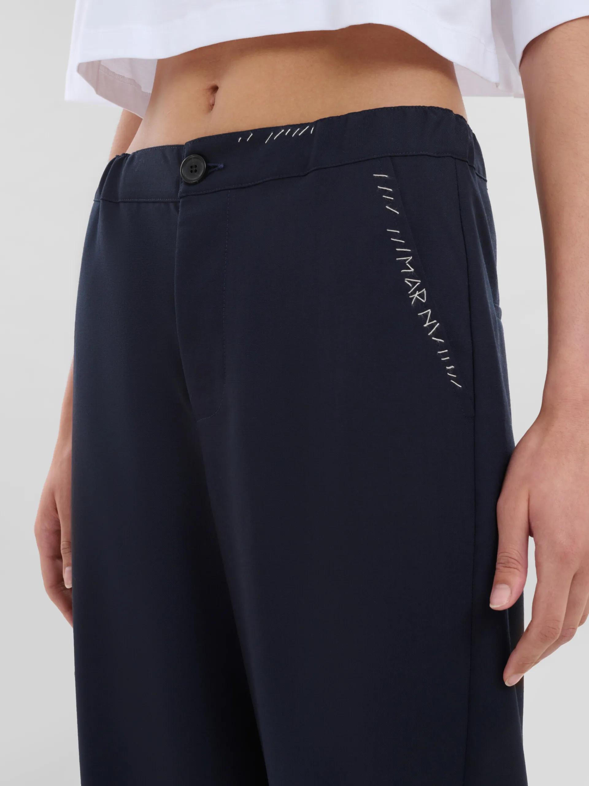 Pants>Marni Deep Blue Tropical Wool Trousers With Mending BLUBLACK