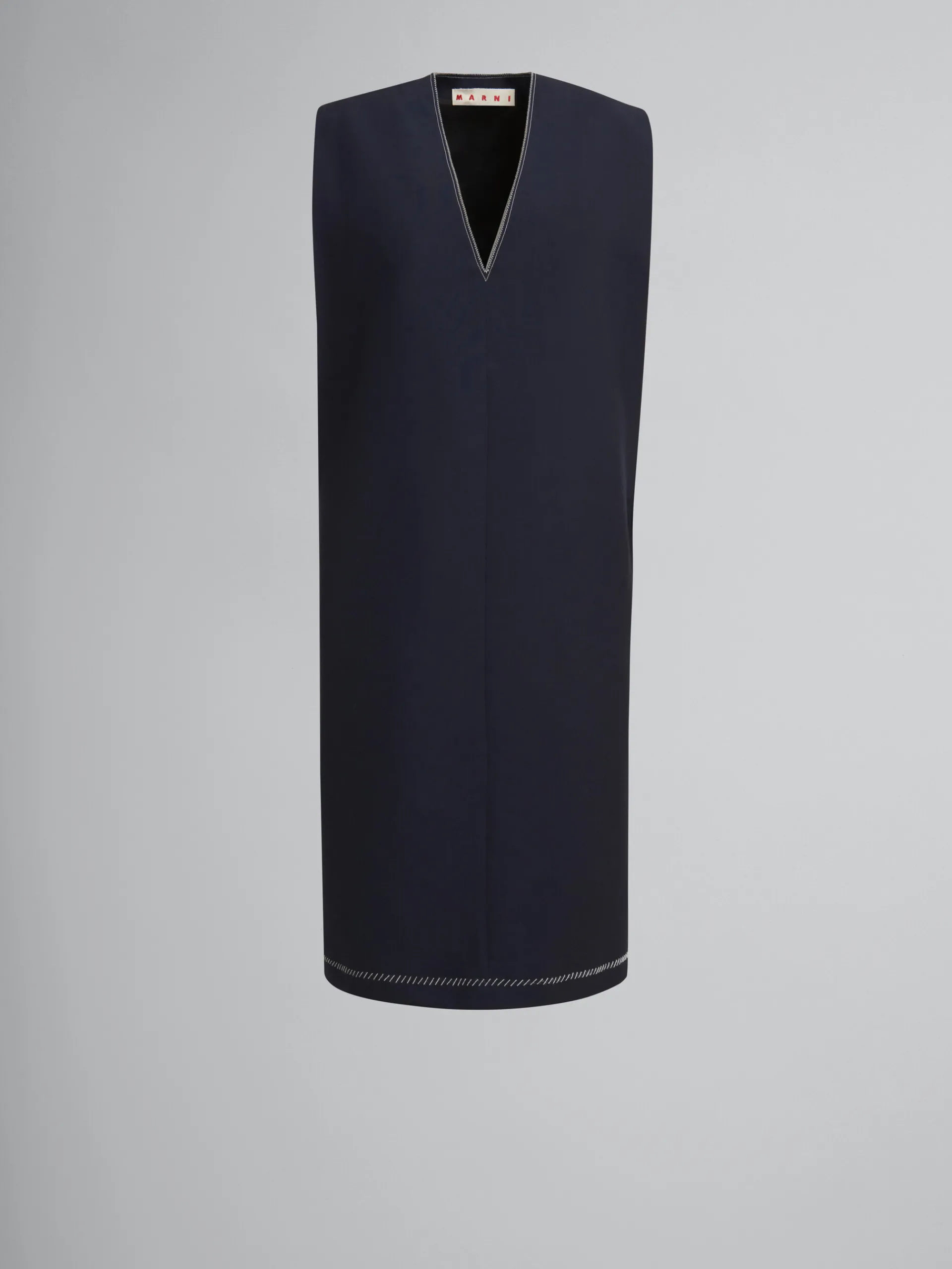 Dresses>Marni Deep Blue Tropical Wool V-neck Dress BLUBLACK