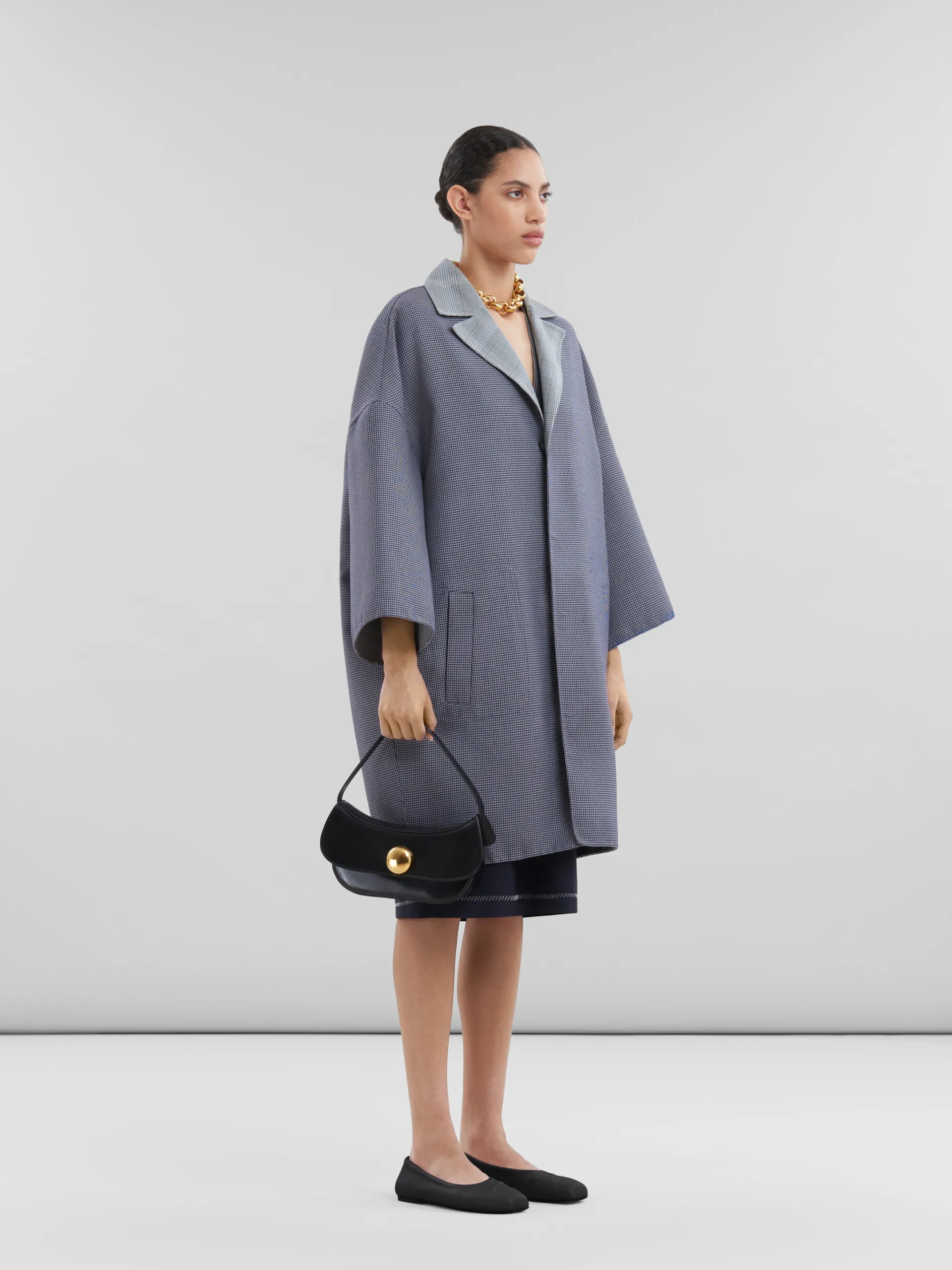 Dresses>Marni Deep Blue Tropical Wool V-neck Dress BLUBLACK