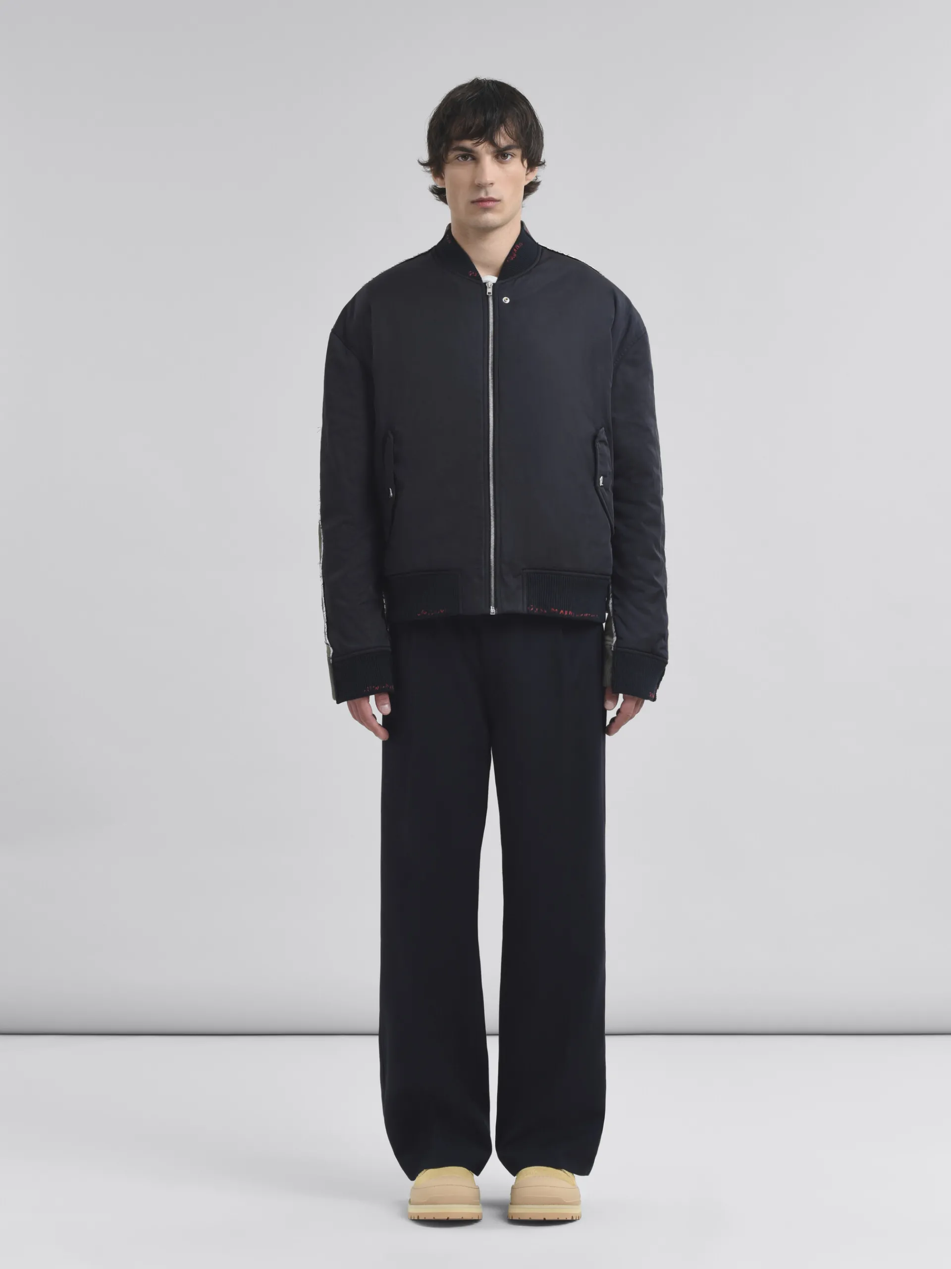 Coats & Jackets>Marni Deep Blue Twill Bomber Jacket With Contrast Back BLUBLACK