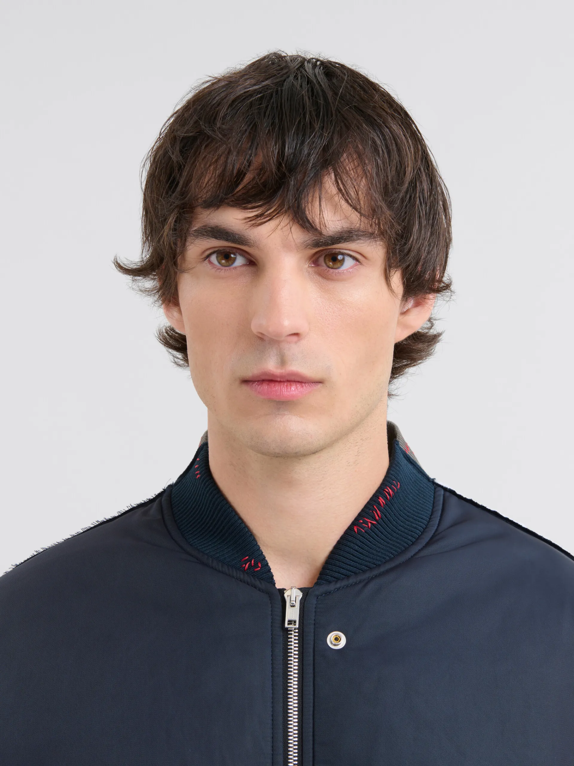 Coats & Jackets>Marni Deep Blue Twill Bomber Jacket With Contrast Back BLUBLACK