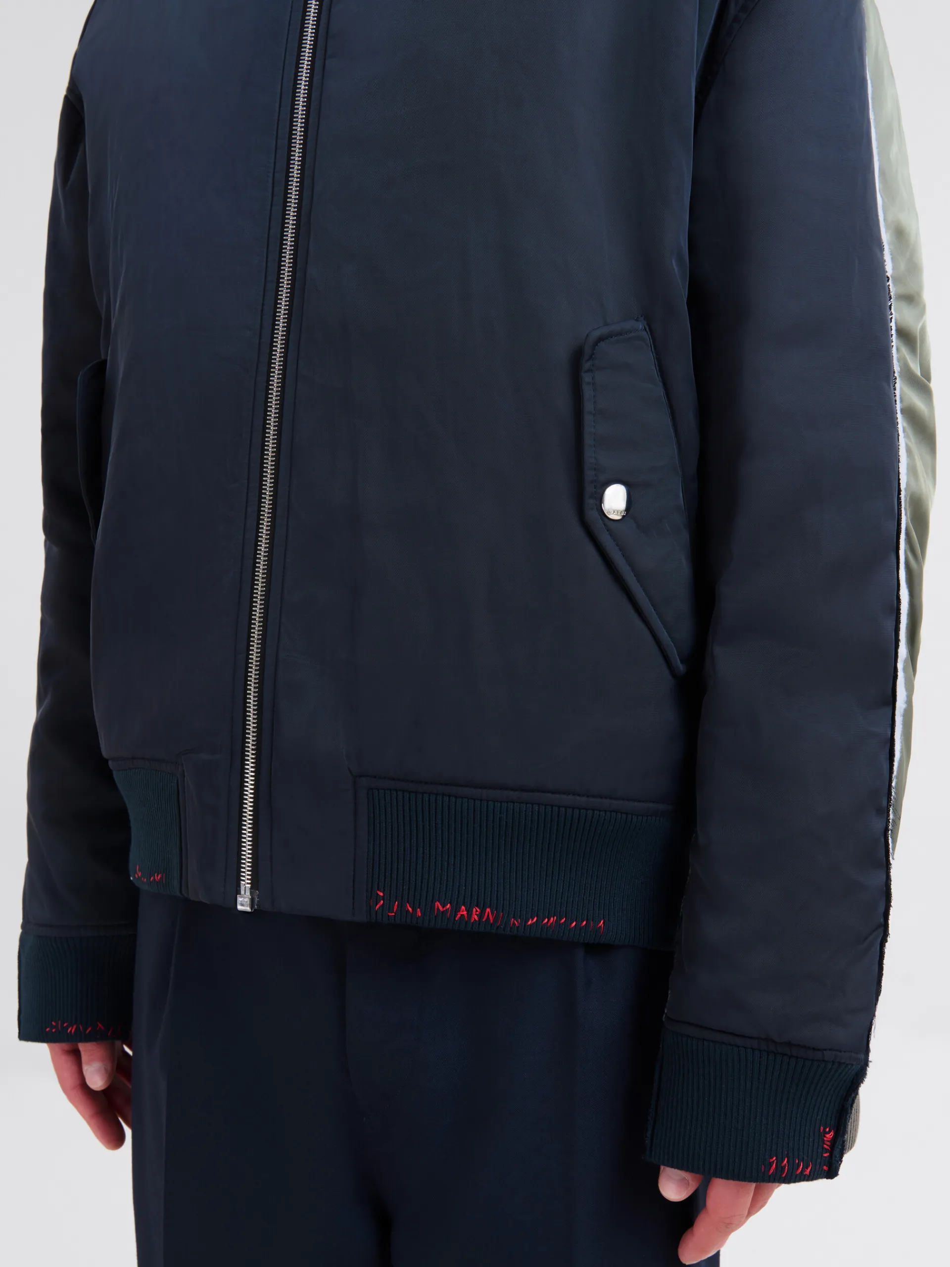 Coats & Jackets>Marni Deep Blue Twill Bomber Jacket With Contrast Back BLUBLACK