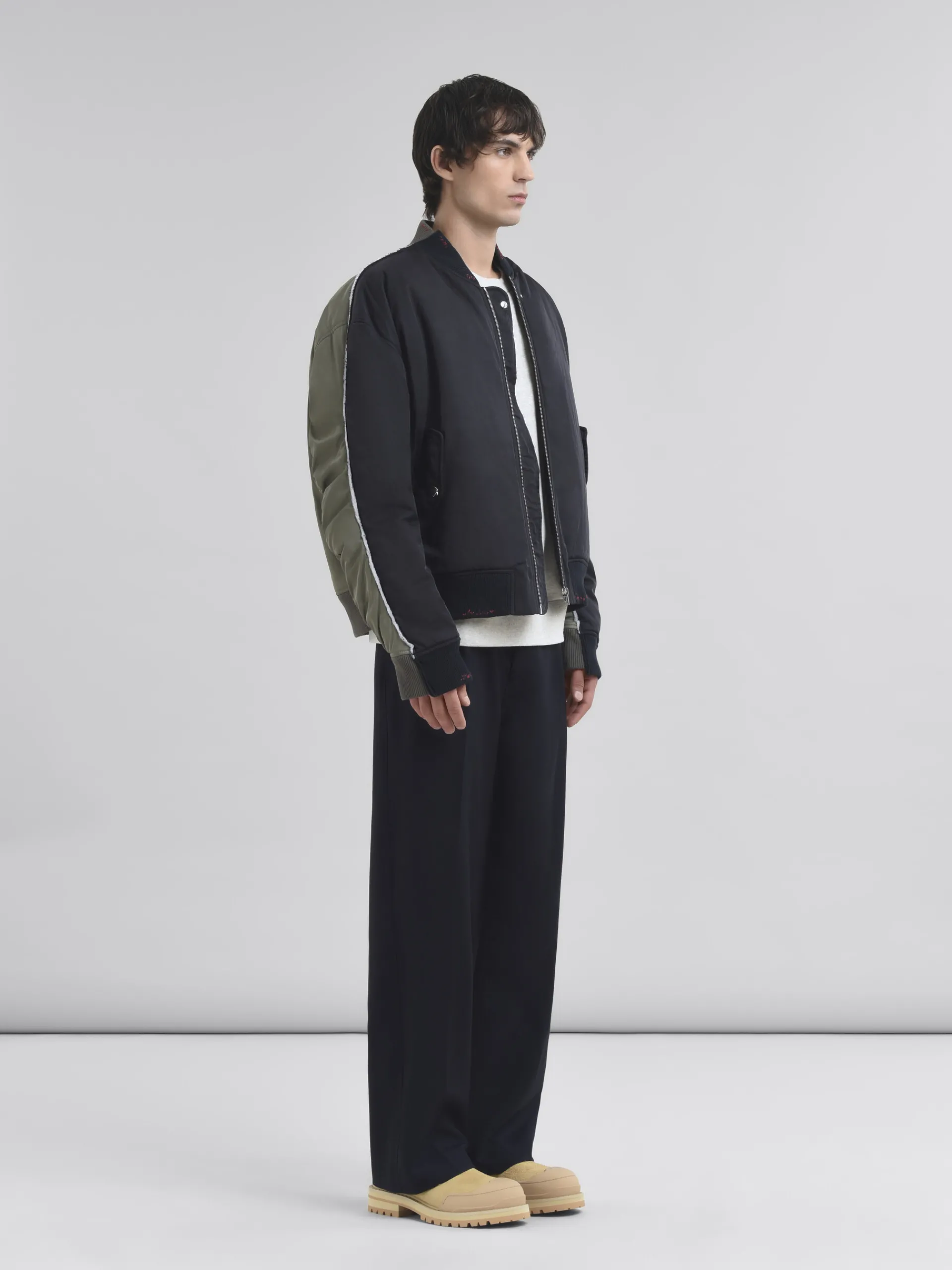 Coats & Jackets>Marni Deep Blue Twill Bomber Jacket With Contrast Back BLUBLACK