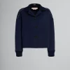 Coats & Jackets>Marni Deep Blue Wool And Cashmere Jacket With Knit Trims BLUBLACK
