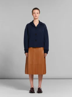 Coats & Jackets>Marni Deep Blue Wool And Cashmere Jacket With Knit Trims BLUBLACK
