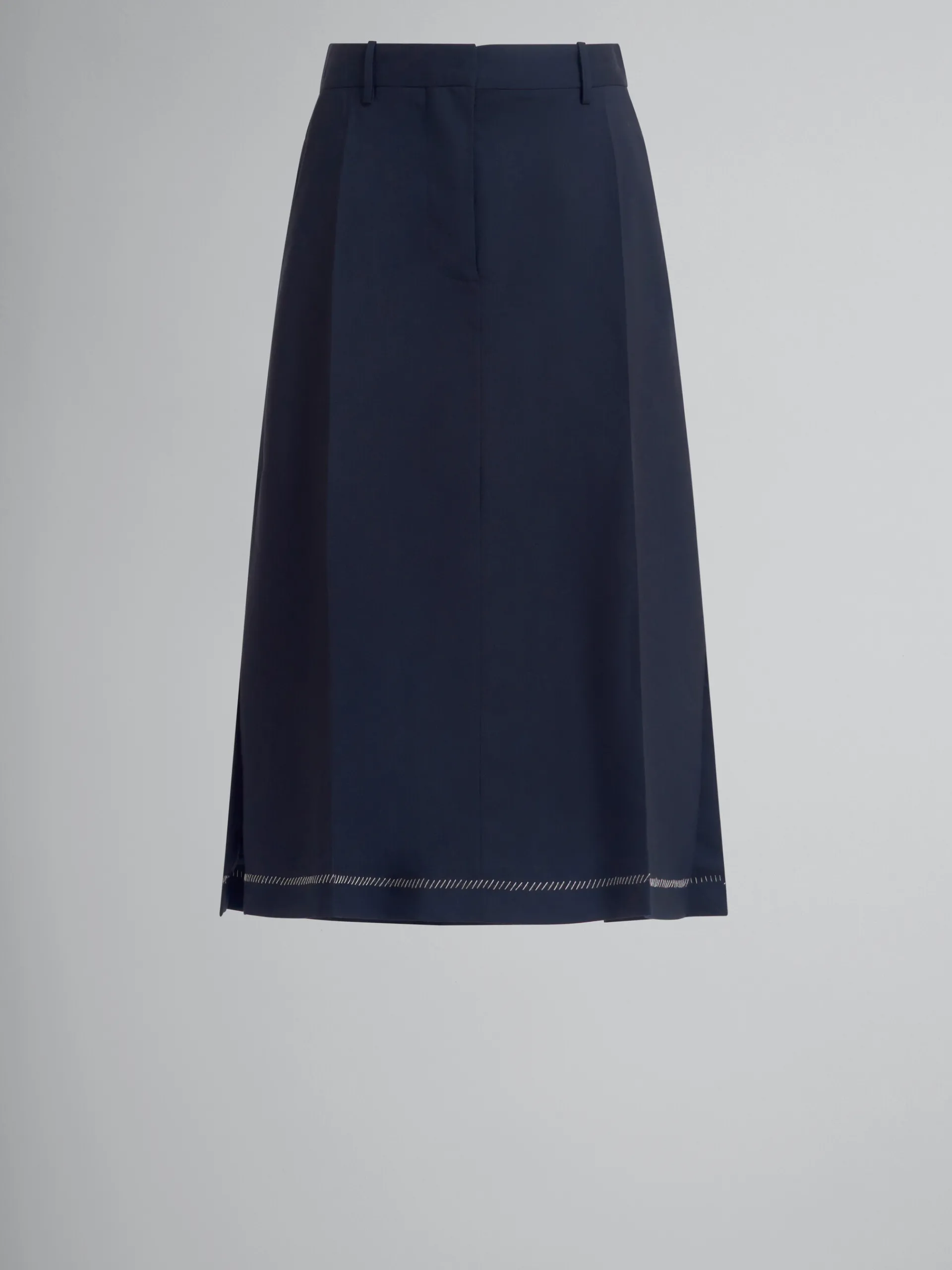 Skirts>Marni Deep Blue Wool Midi Skirt With Pressed Pleats BLUBLACK