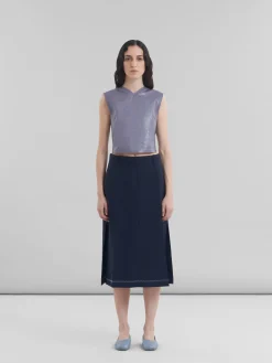 Skirts>Marni Deep Blue Wool Midi Skirt With Pressed Pleats BLUBLACK
