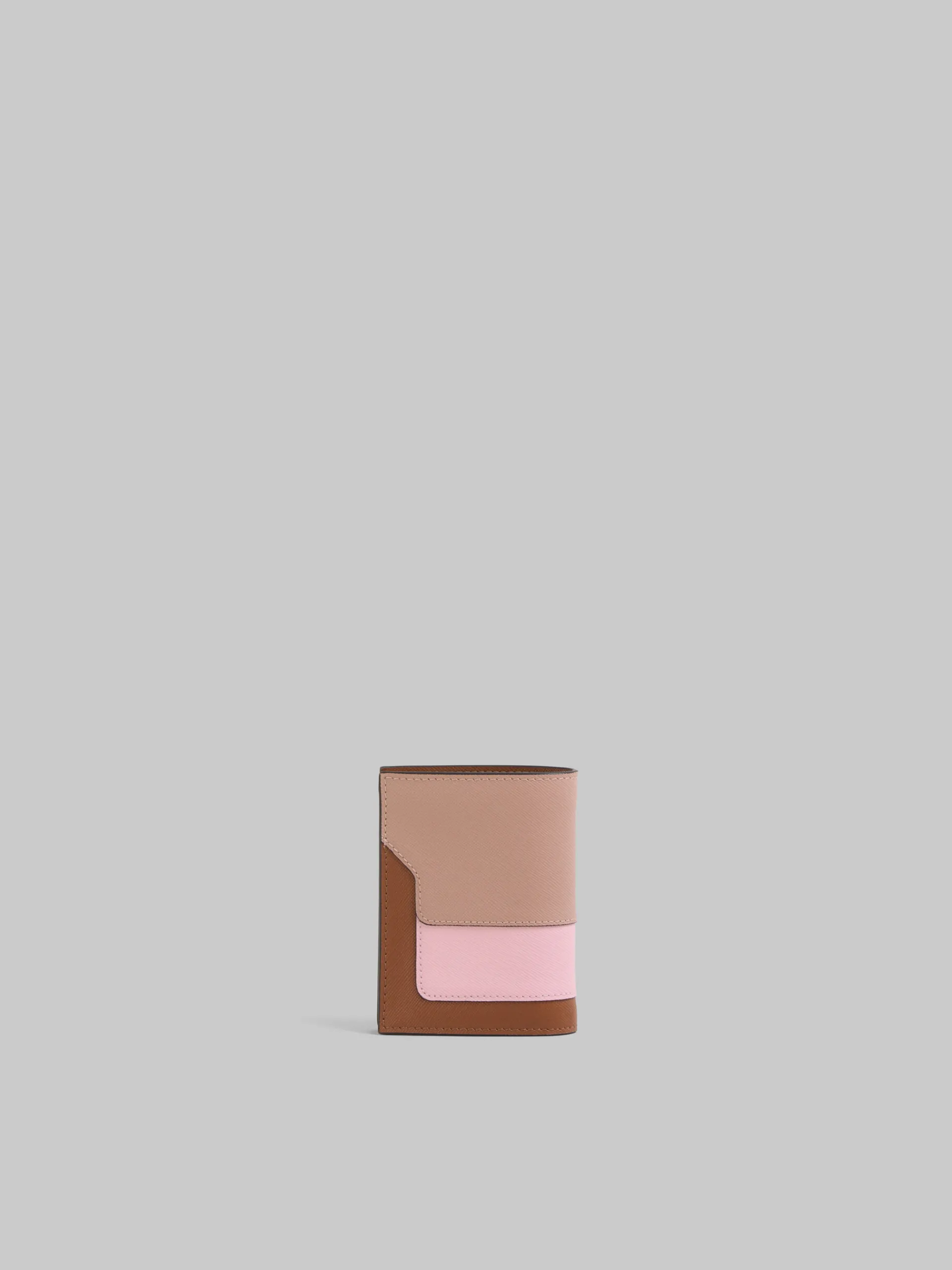 Wallets & Small Leather Goods>Marni Dusty Pink, Pink And Brown Saffiano Leather Bi-fold Wallet ARABESQUE/TALC/BLUMARINE