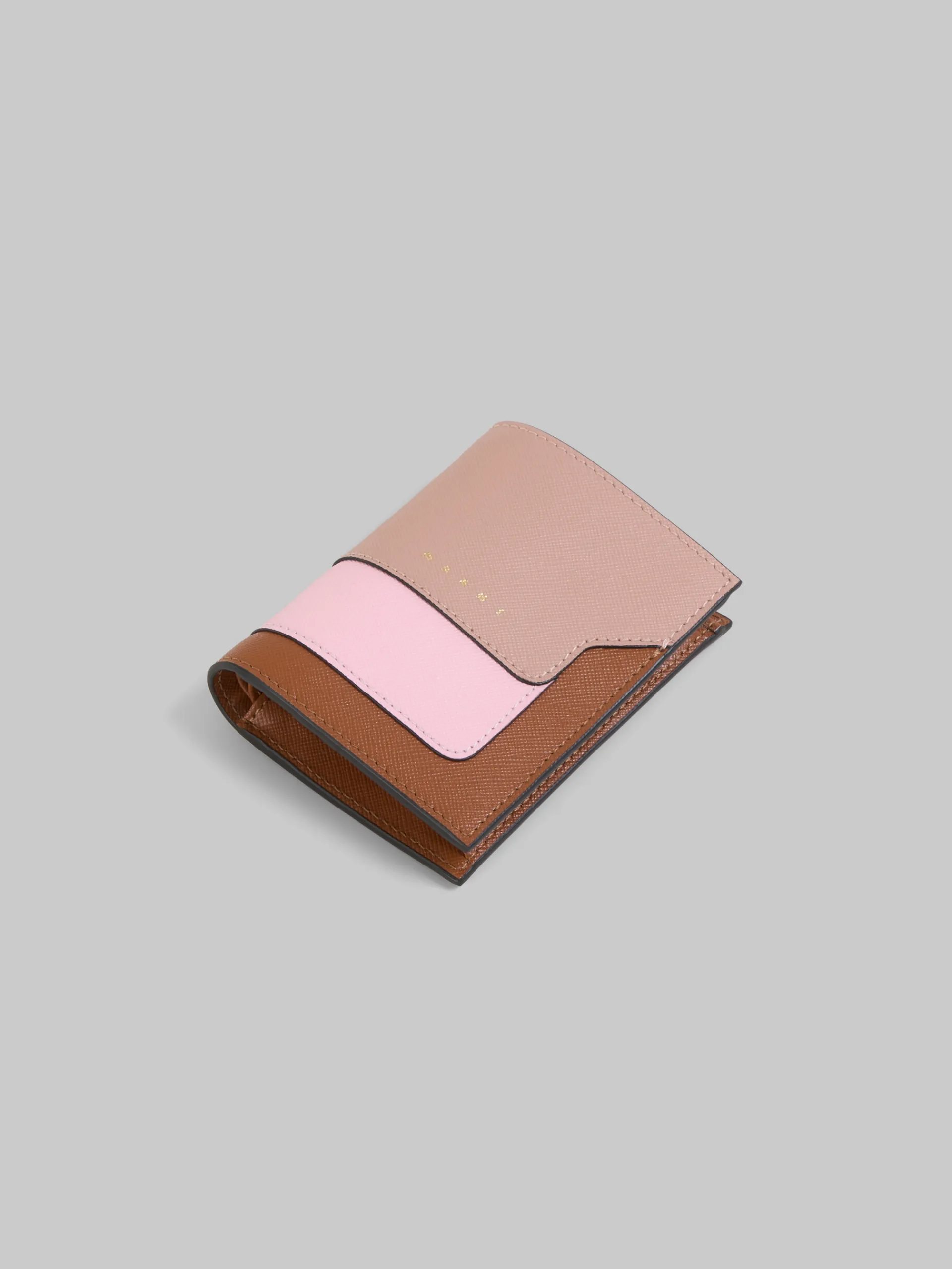 Wallets & Small Leather Goods>Marni Dusty Pink, Pink And Brown Saffiano Leather Bi-fold Wallet ARABESQUE/TALC/BLUMARINE