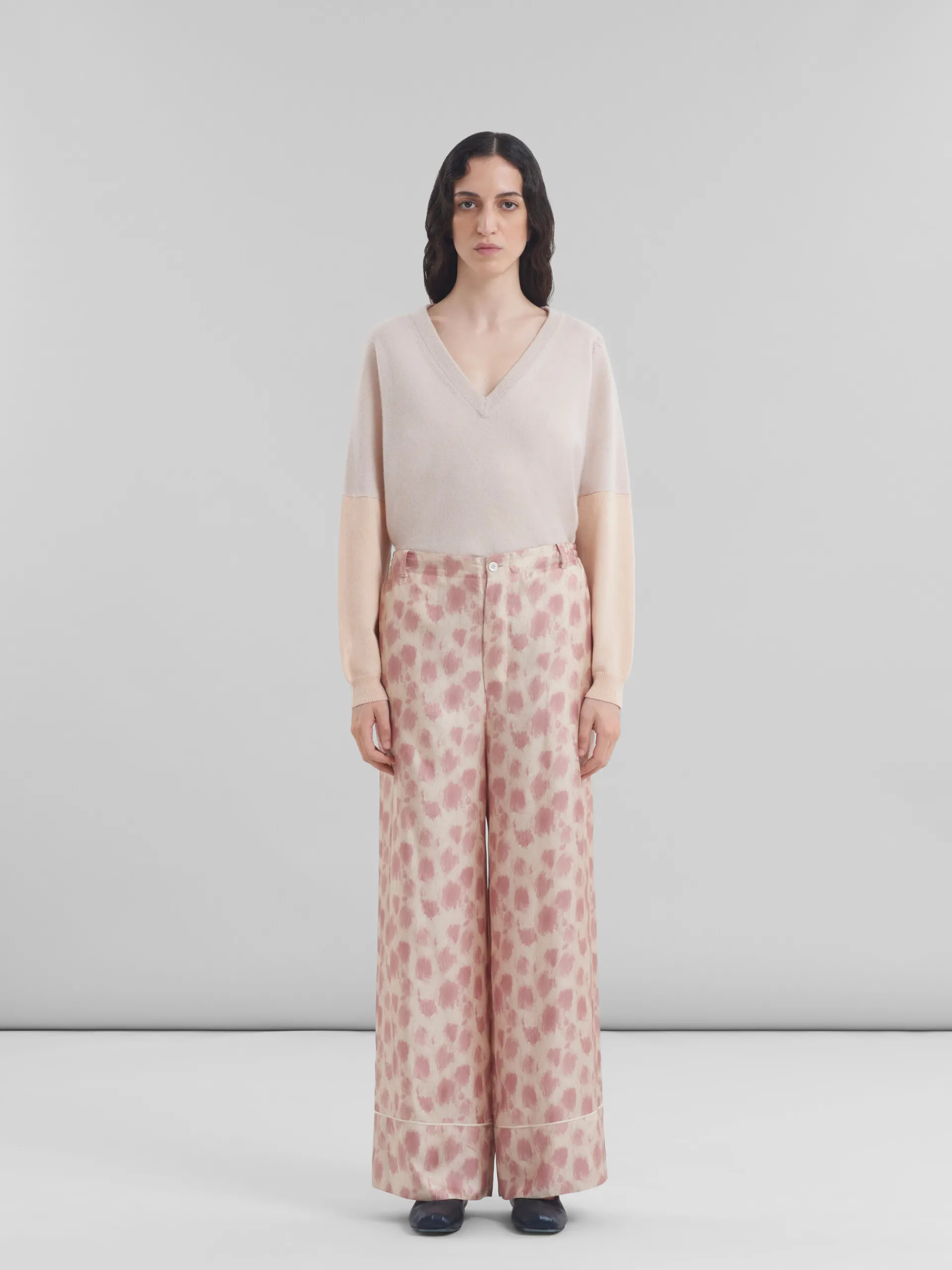 Pants>Marni Dusty Pink Silk Palazzo Trousers With Crayon Leopard Print ANTIQUEROSE