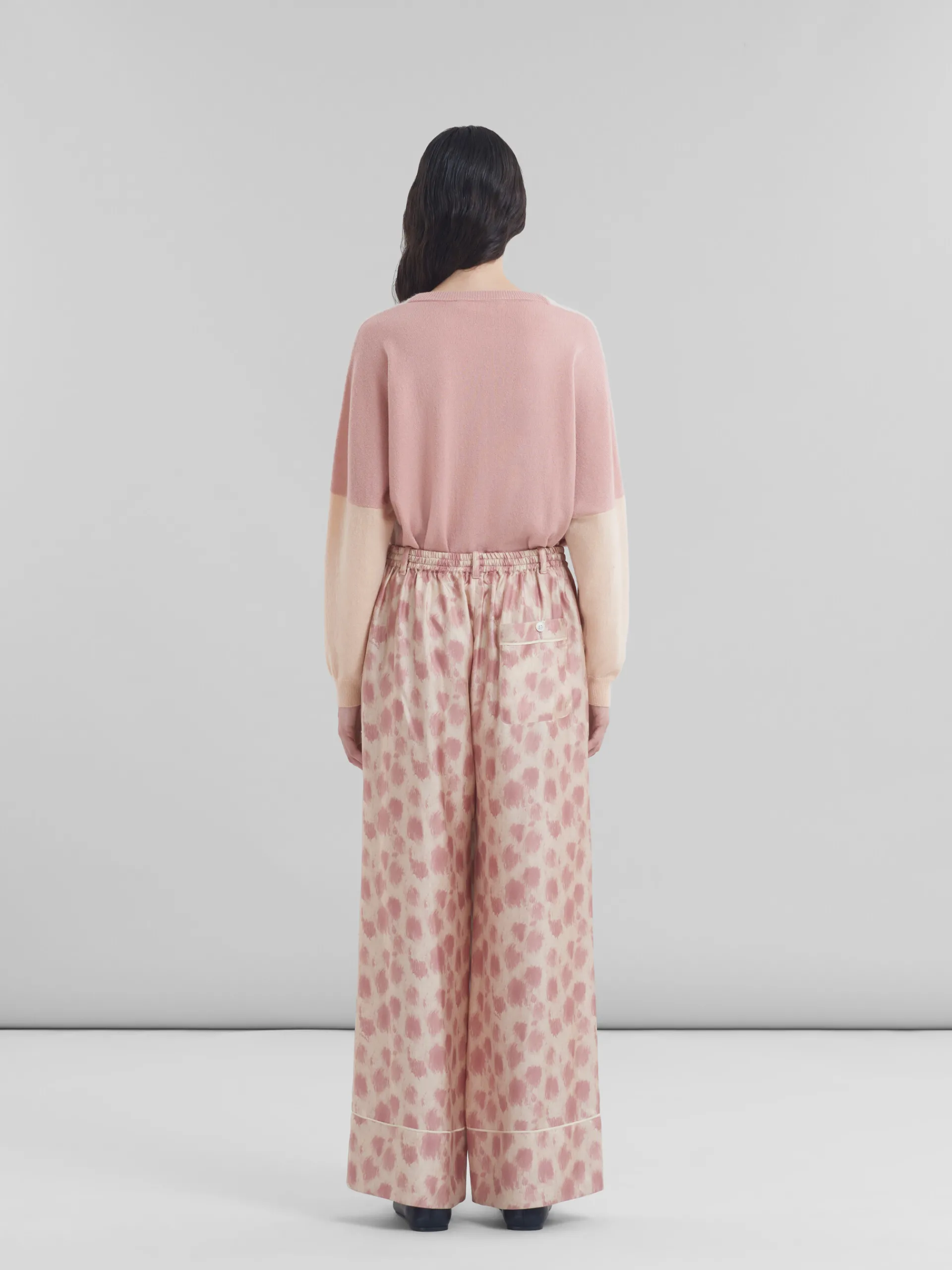 Pants>Marni Dusty Pink Silk Palazzo Trousers With Crayon Leopard Print ANTIQUEROSE