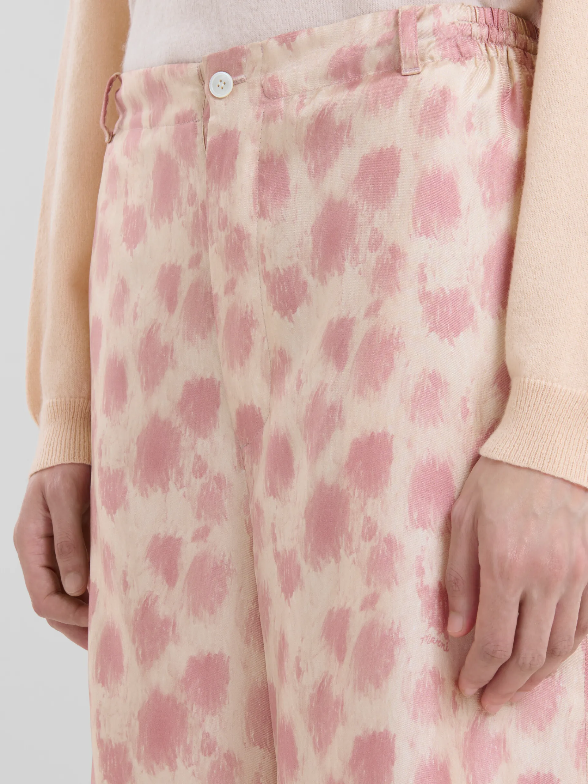 Pants>Marni Dusty Pink Silk Palazzo Trousers With Crayon Leopard Print ANTIQUEROSE