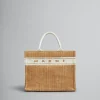 Tote Bags>Marni Ecru Raffia-effect Small Tote Bag With Tufted Logo ECRU/WHITE
