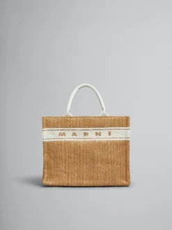 Tote Bags>Marni Ecru Raffia-effect Small Tote Bag With Tufted Logo ECRU/WHITE