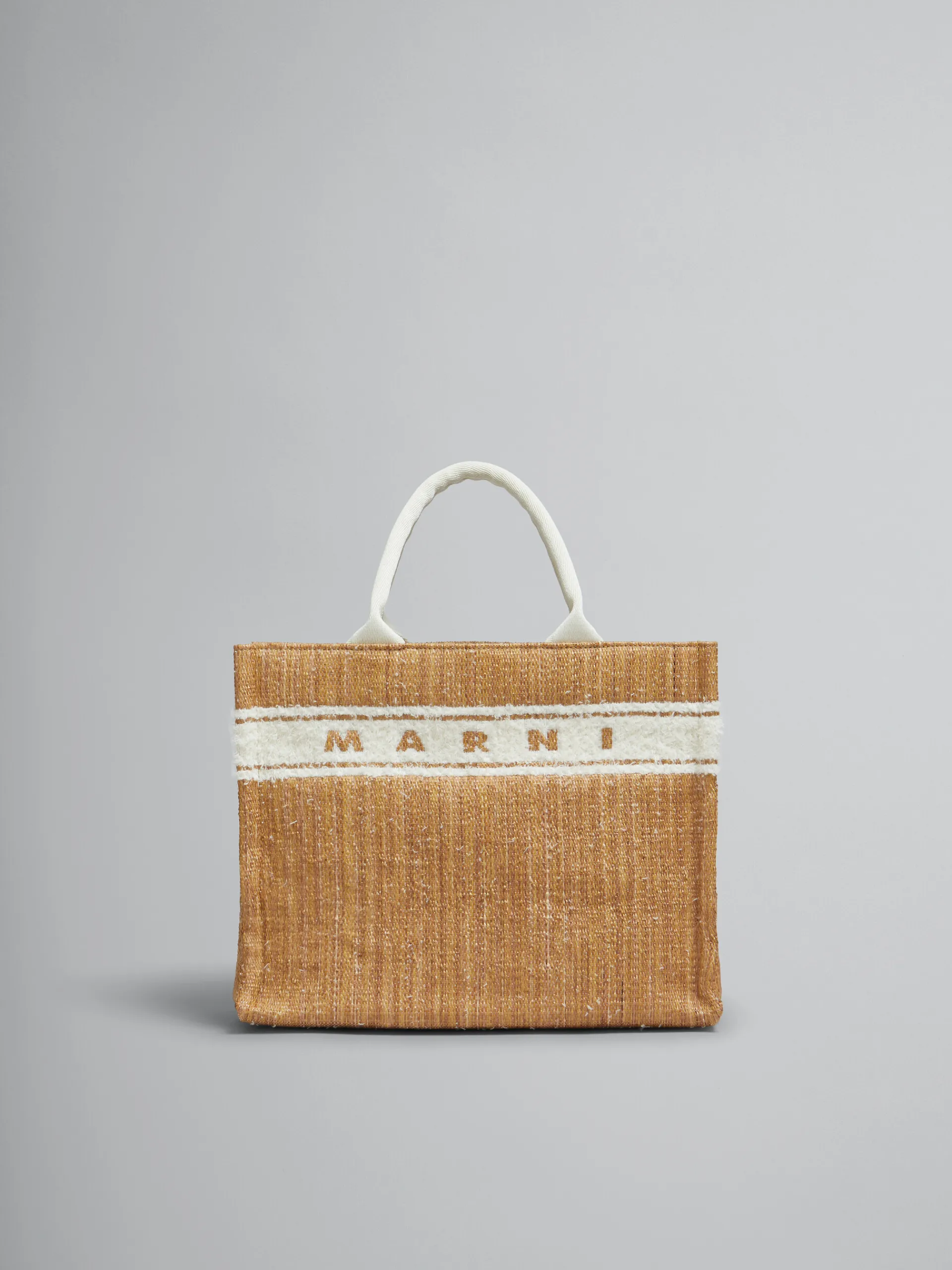 Tote Bags>Marni Ecru Raffia-effect Small Tote Bag With Tufted Logo ECRU/WHITE
