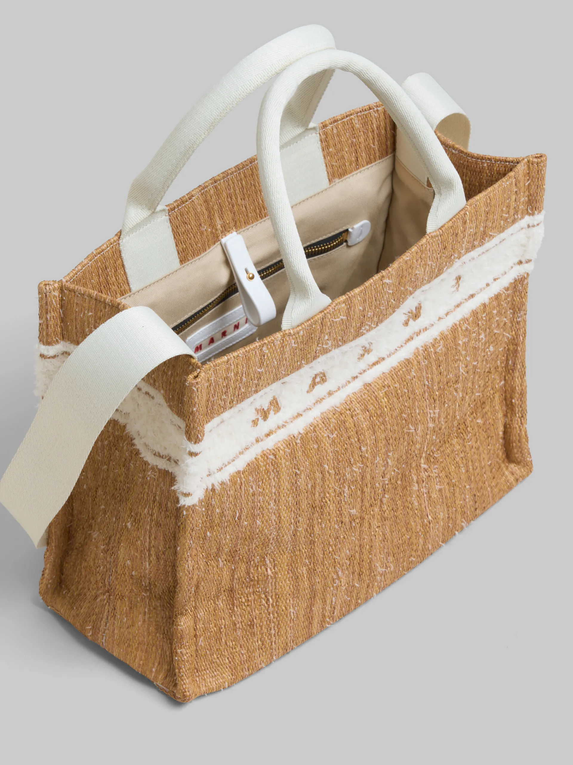 Tote Bags>Marni Ecru Raffia-effect Small Tote Bag With Tufted Logo ECRU/WHITE