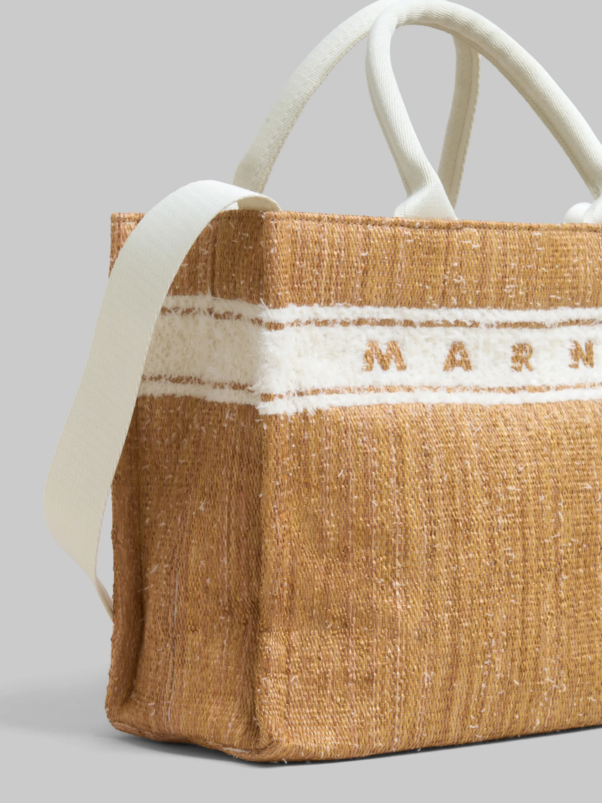 Tote Bags>Marni Ecru Raffia-effect Small Tote Bag With Tufted Logo ECRU/WHITE