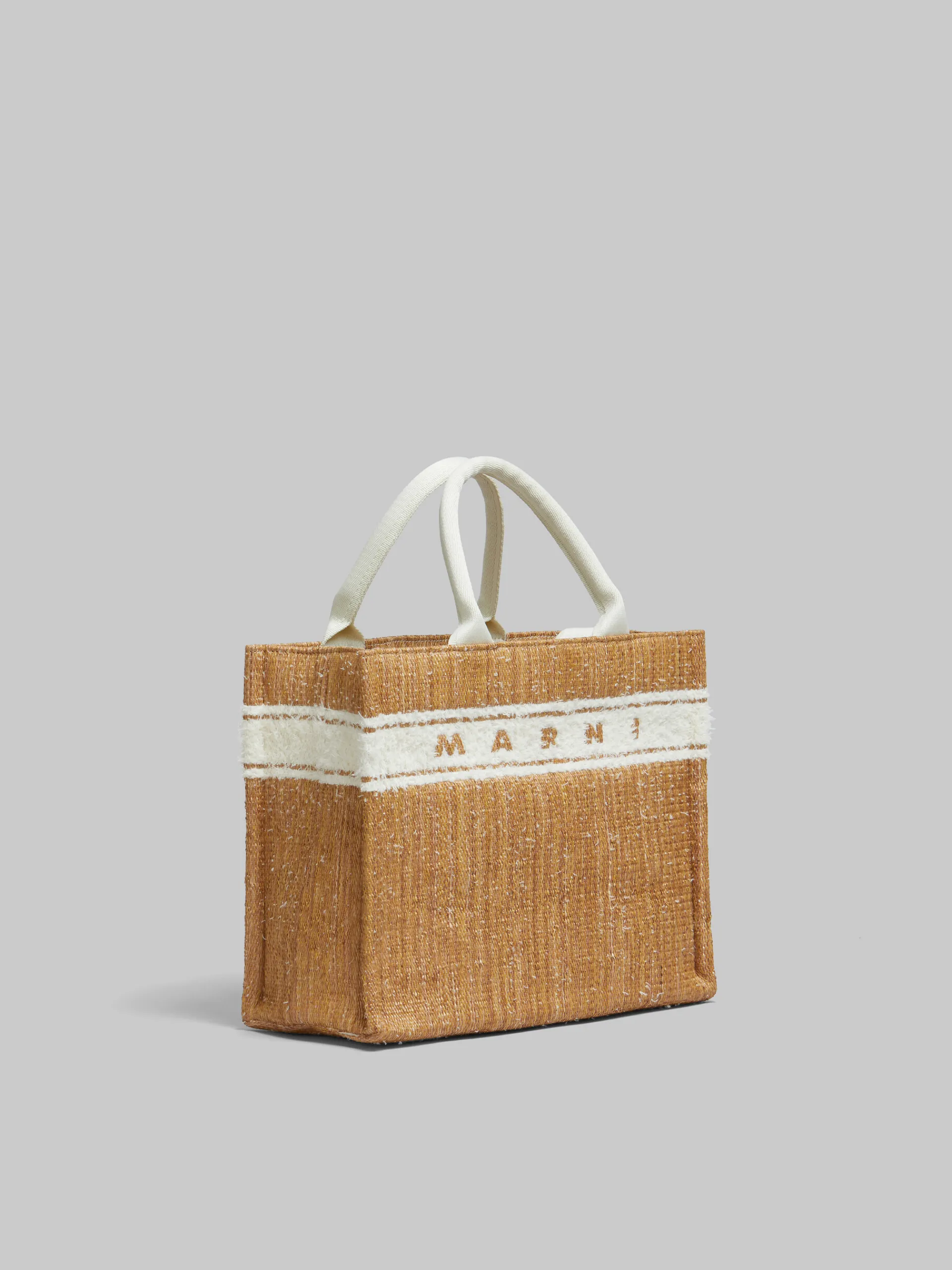 Tote Bags>Marni Ecru Raffia-effect Small Tote Bag With Tufted Logo ECRU/WHITE