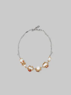 Necklaces>Marni Gold And Palladium Branch Necklace With Encased Charms PEARL
