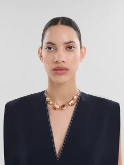 Necklaces>Marni Gold And Palladium Branch Necklace With Encased Charms PEARL
