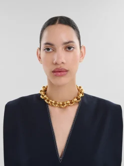 Necklaces>Marni Ring Choker With Rhinestone Clasp GOLD