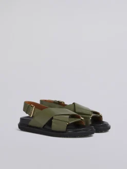 Slides & Sandals | Fussbett>Marni Green Leather Fussbett DARKOLIVE