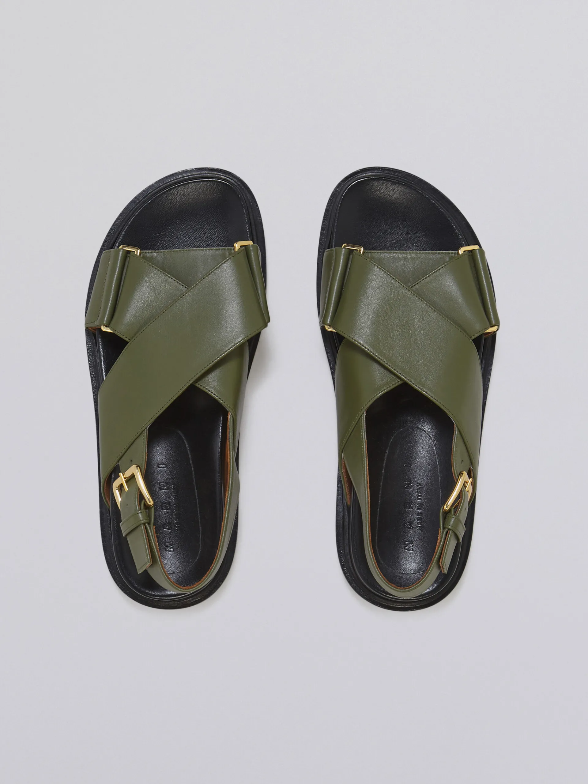 Slides & Sandals | Fussbett>Marni Green Leather Fussbett DARKOLIVE