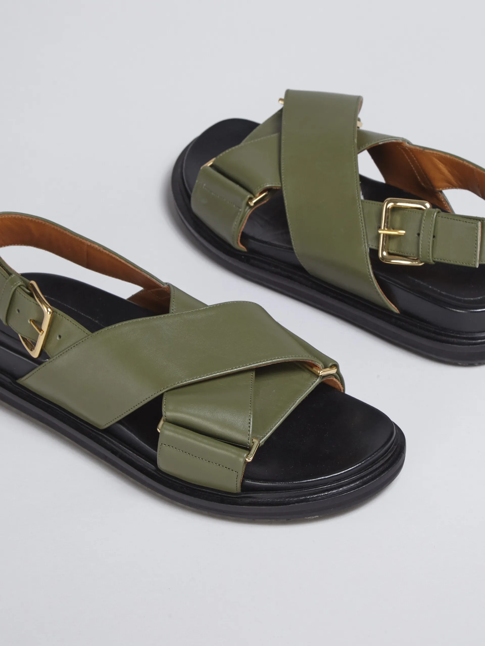 Slides & Sandals | Fussbett>Marni Green Leather Fussbett DARKOLIVE