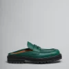 Lace Up & Loafers>Marni Green Leather Piercing 2.0 Chunky Sabot Loafer FORESTGREEN