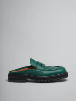 Lace Up & Loafers>Marni Green Leather Piercing 2.0 Chunky Sabot Loafer FORESTGREEN