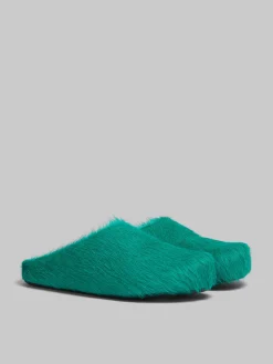 Fussbett Sabot>Marni Green Long-hair Calfskin Fussbett Sabot SEAGREEN