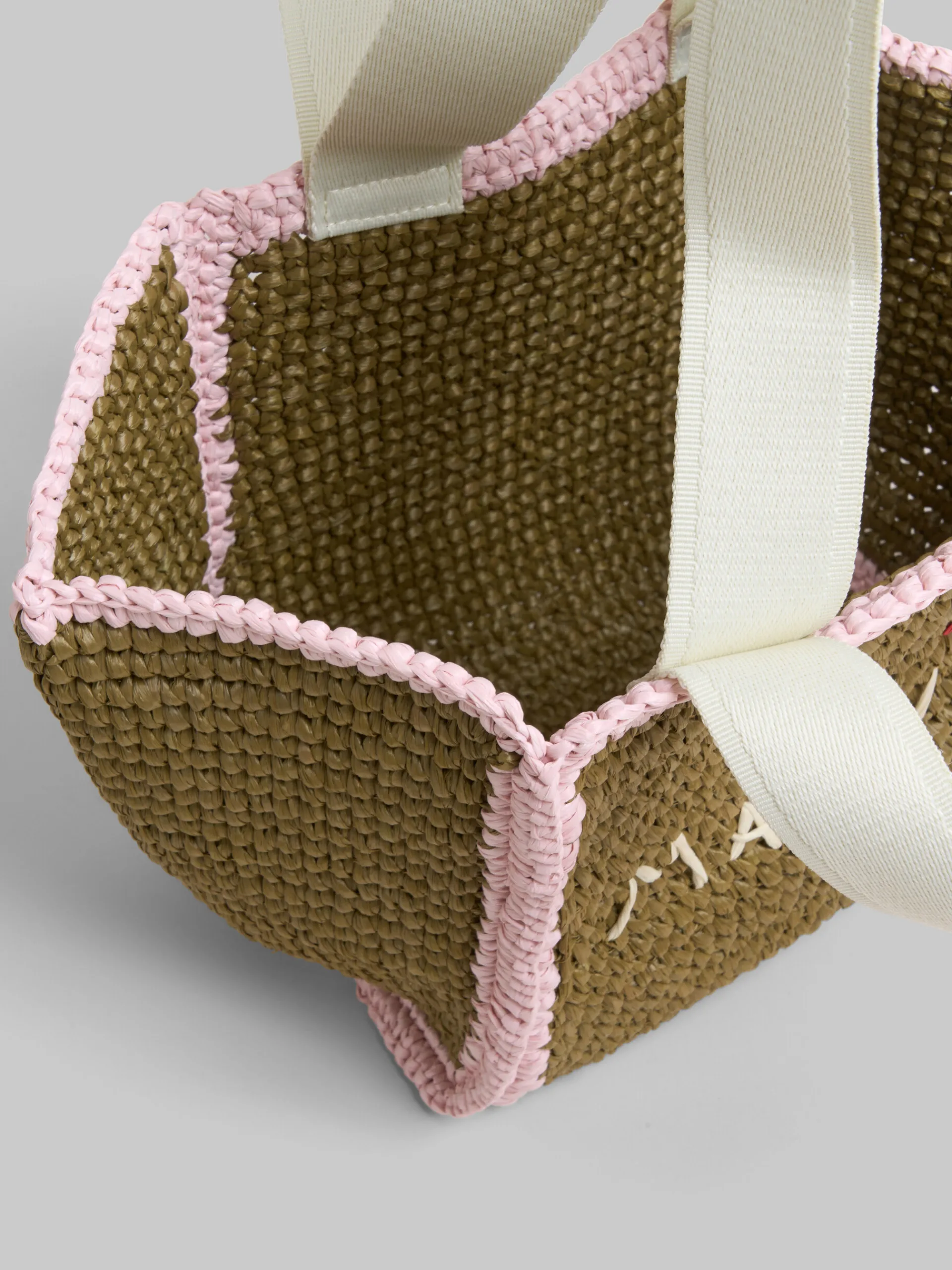 Tote Bags>Marni Green Macramé Sillo Small Shopper OLIVE/PINK/NATURAL