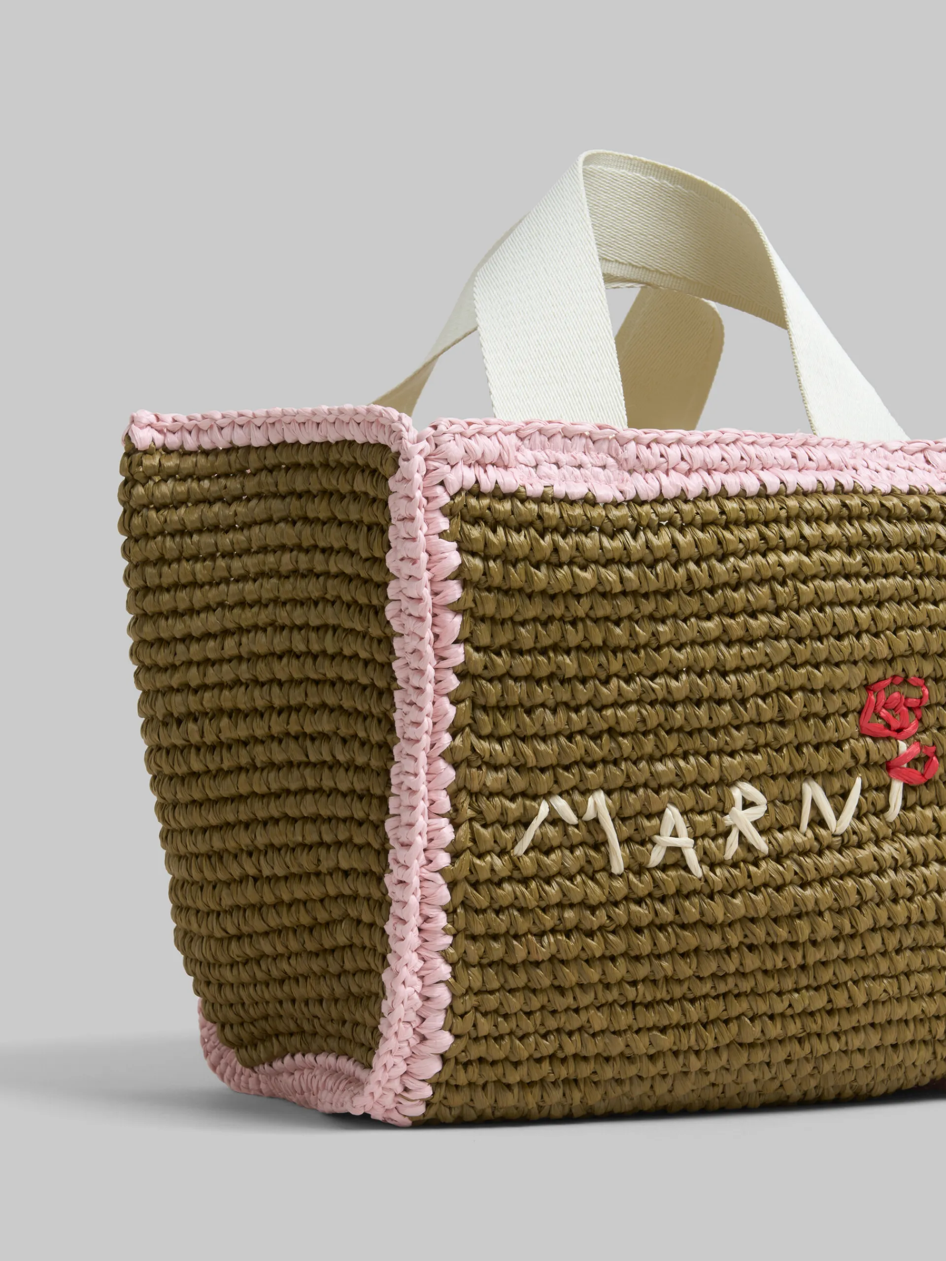 Tote Bags>Marni Green Macramé Sillo Small Shopper OLIVE/PINK/NATURAL