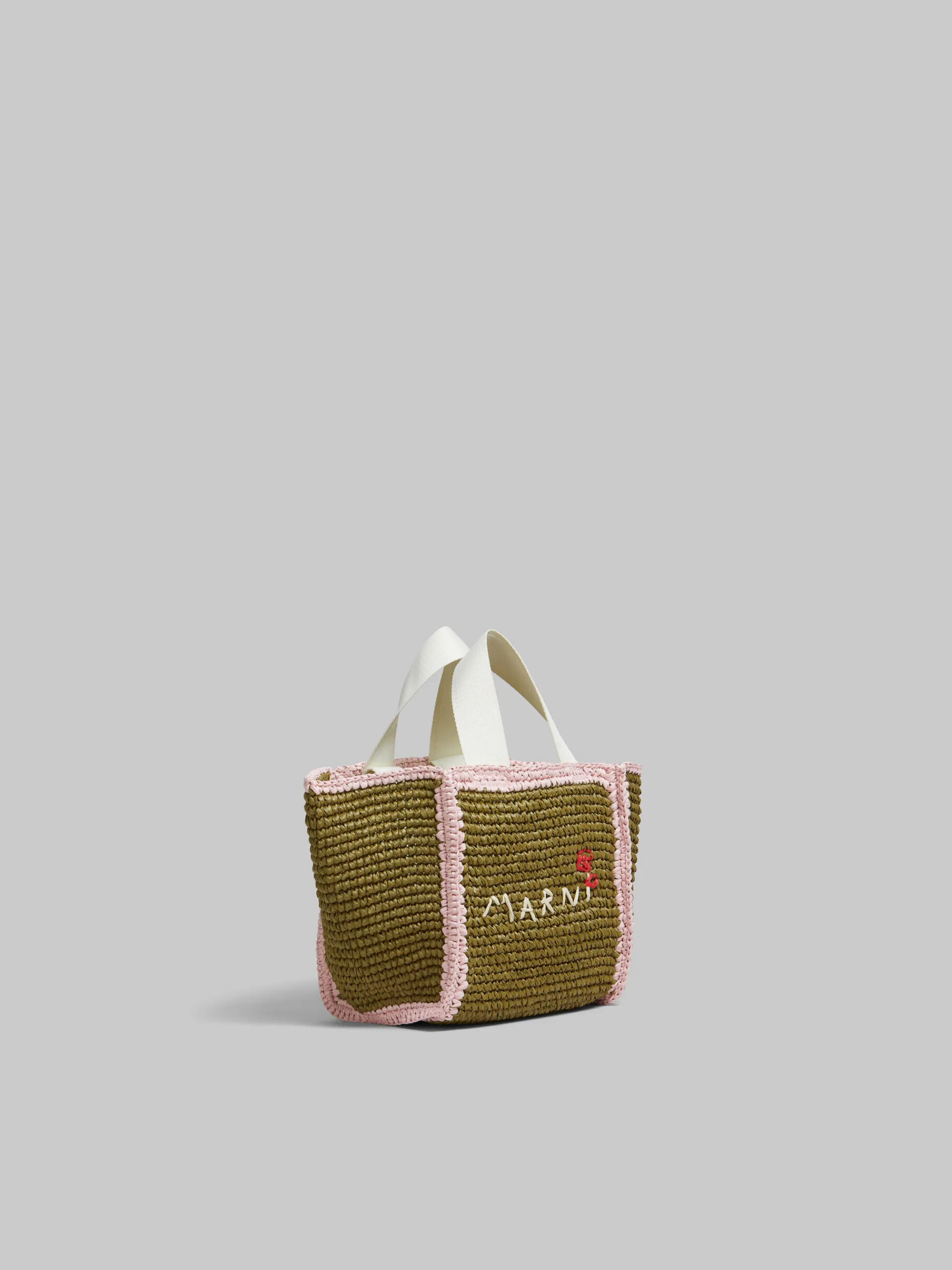 Tote Bags>Marni Green Macramé Sillo Small Shopper OLIVE/PINK/NATURAL