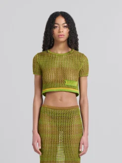 Matching Sets | Knitwear>Marni Green Organic Cotton Net T-shirt RAISIN