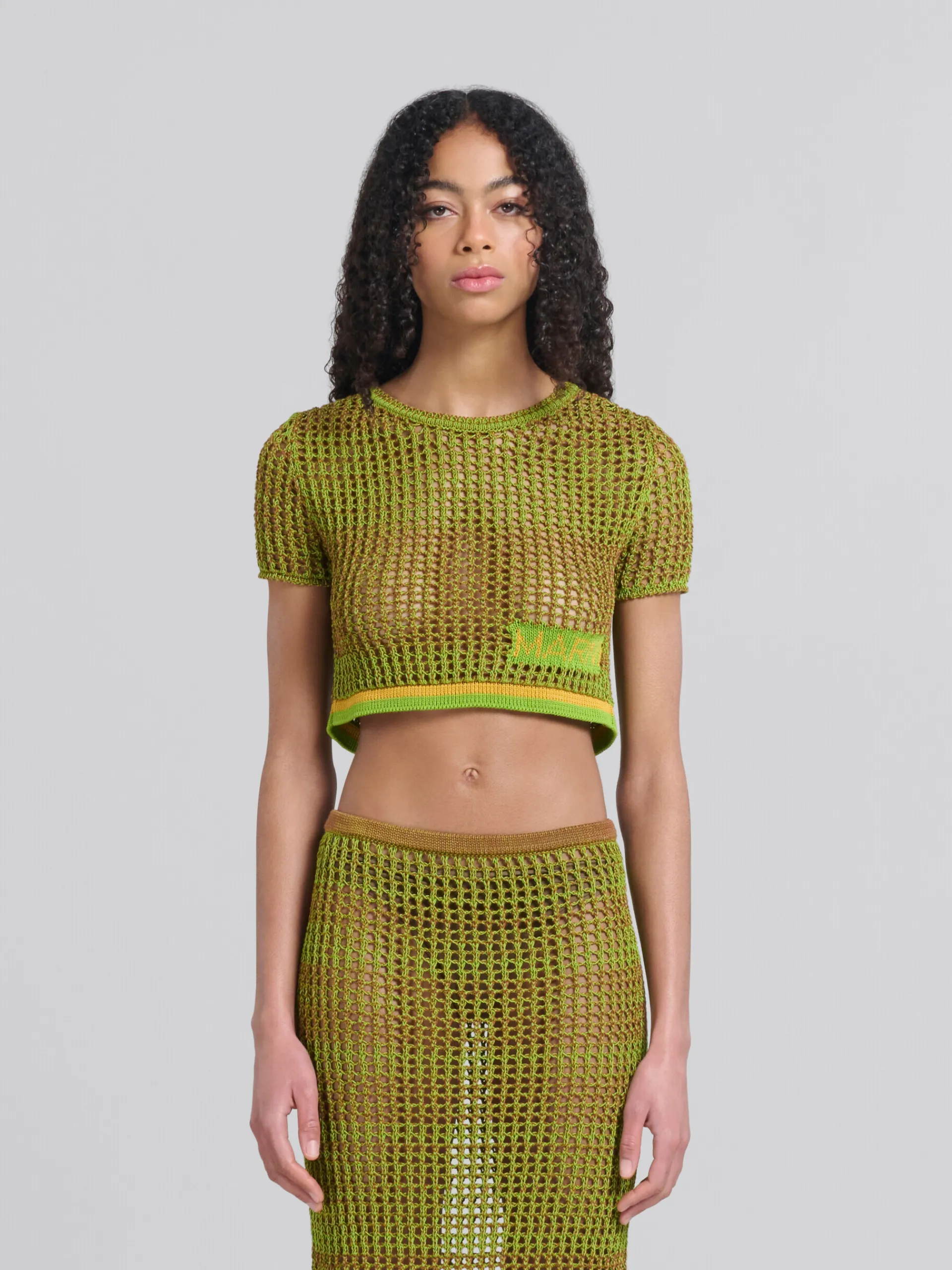 Matching Sets | Knitwear>Marni Green Organic Cotton Net T-shirt RAISIN