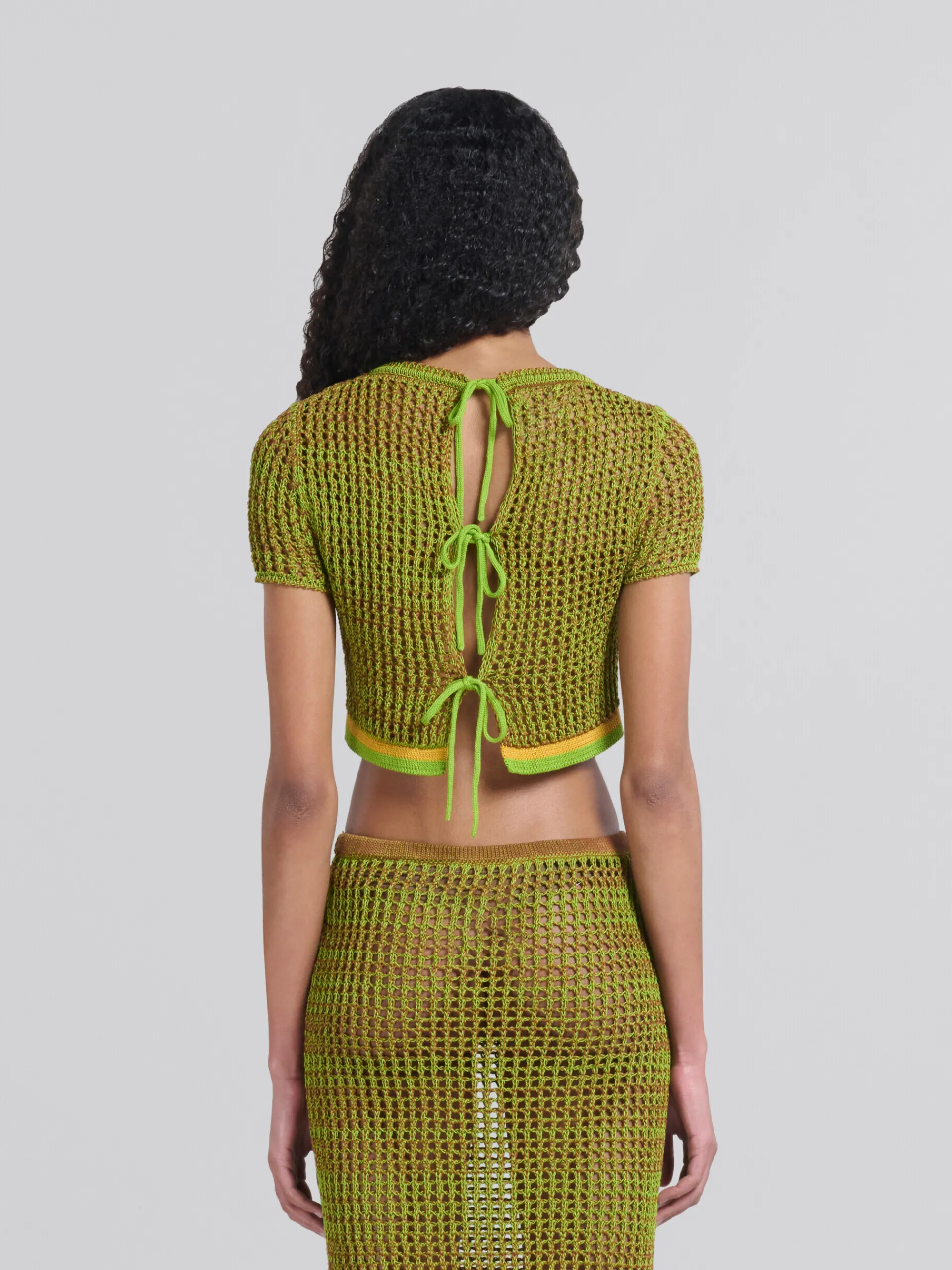 Matching Sets | Knitwear>Marni Green Organic Cotton Net T-shirt RAISIN