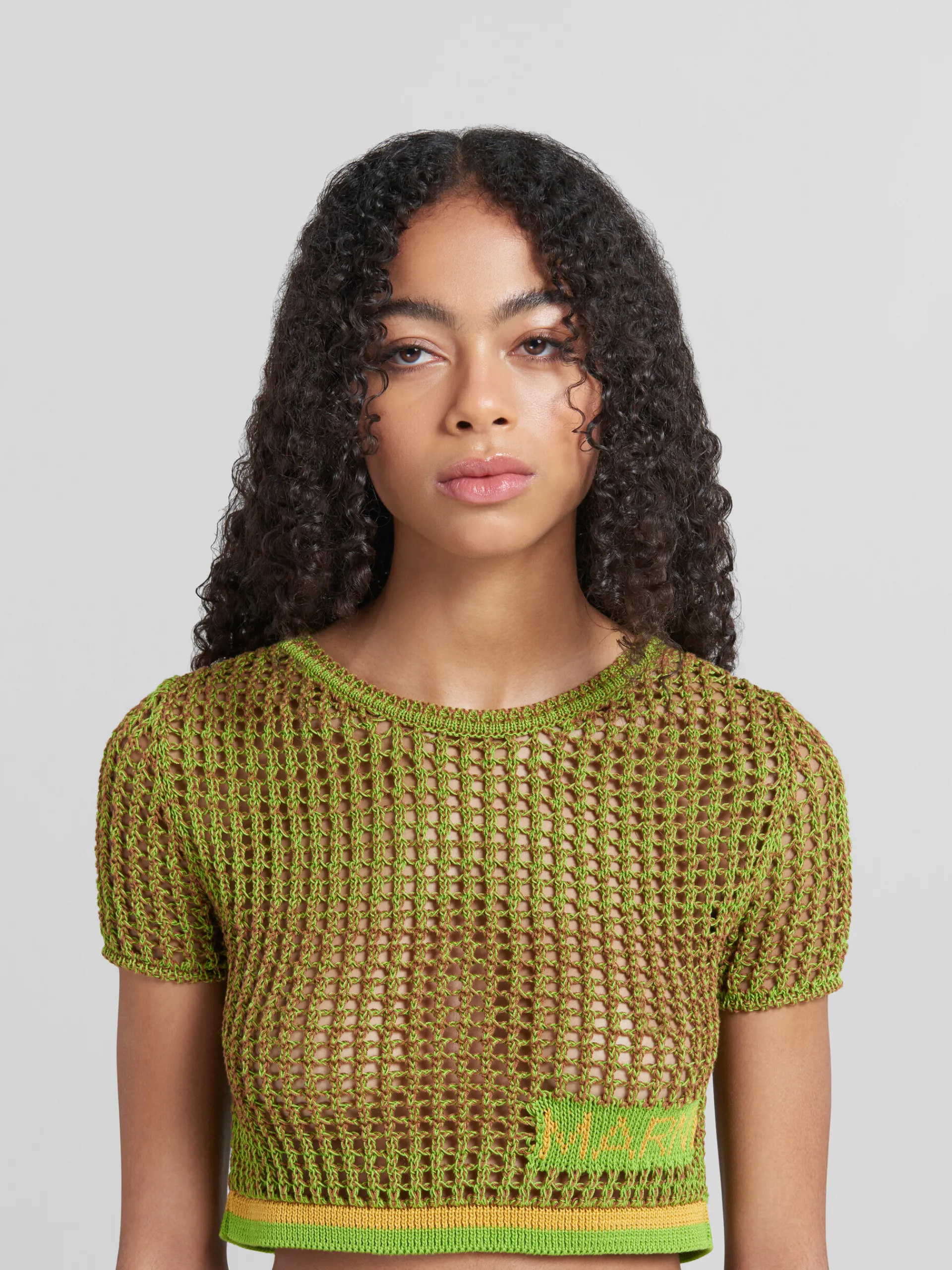 Matching Sets | Knitwear>Marni Green Organic Cotton Net T-shirt RAISIN
