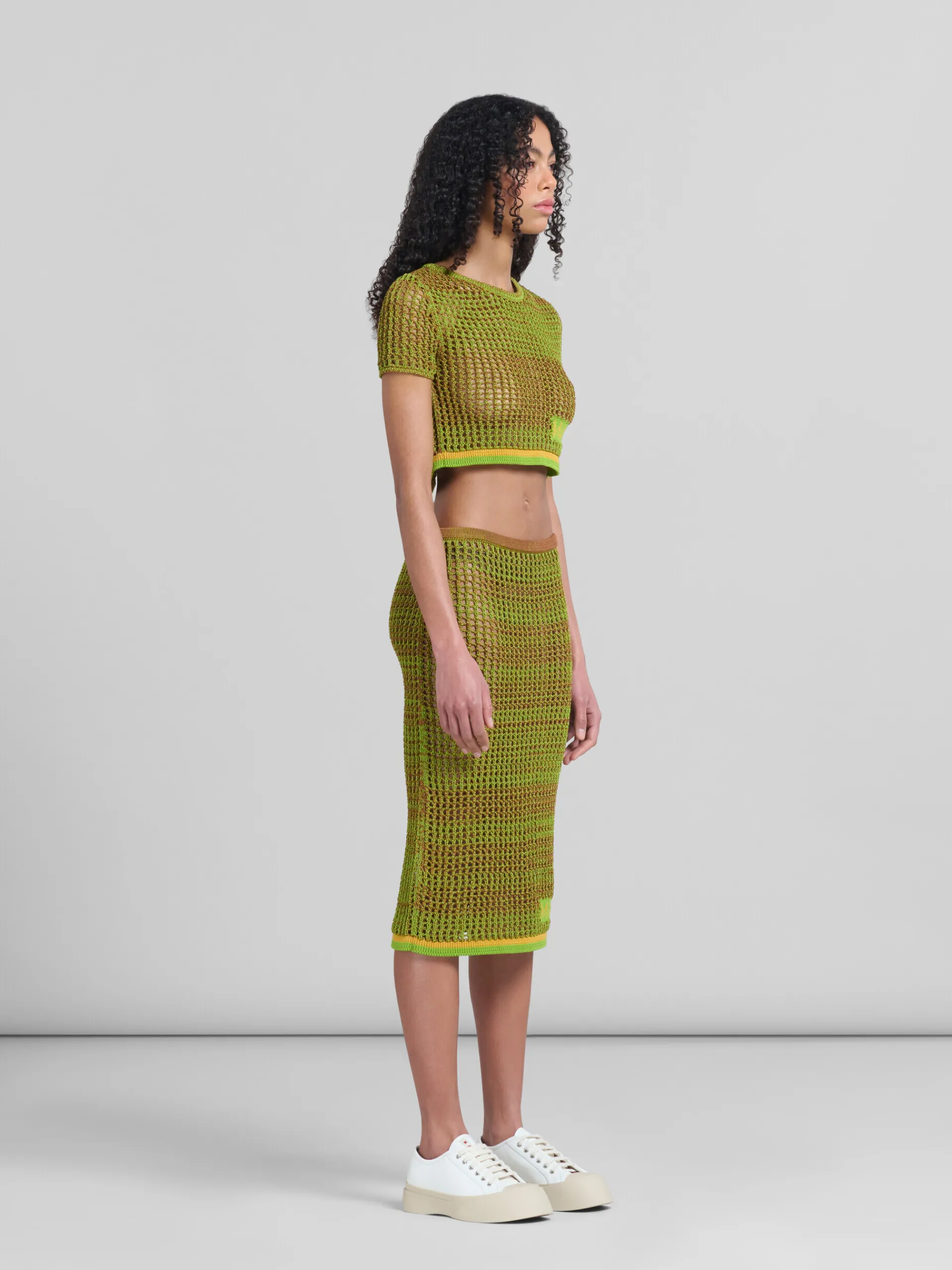 Matching Sets | Knitwear>Marni Green Organic Cotton Net T-shirt RAISIN
