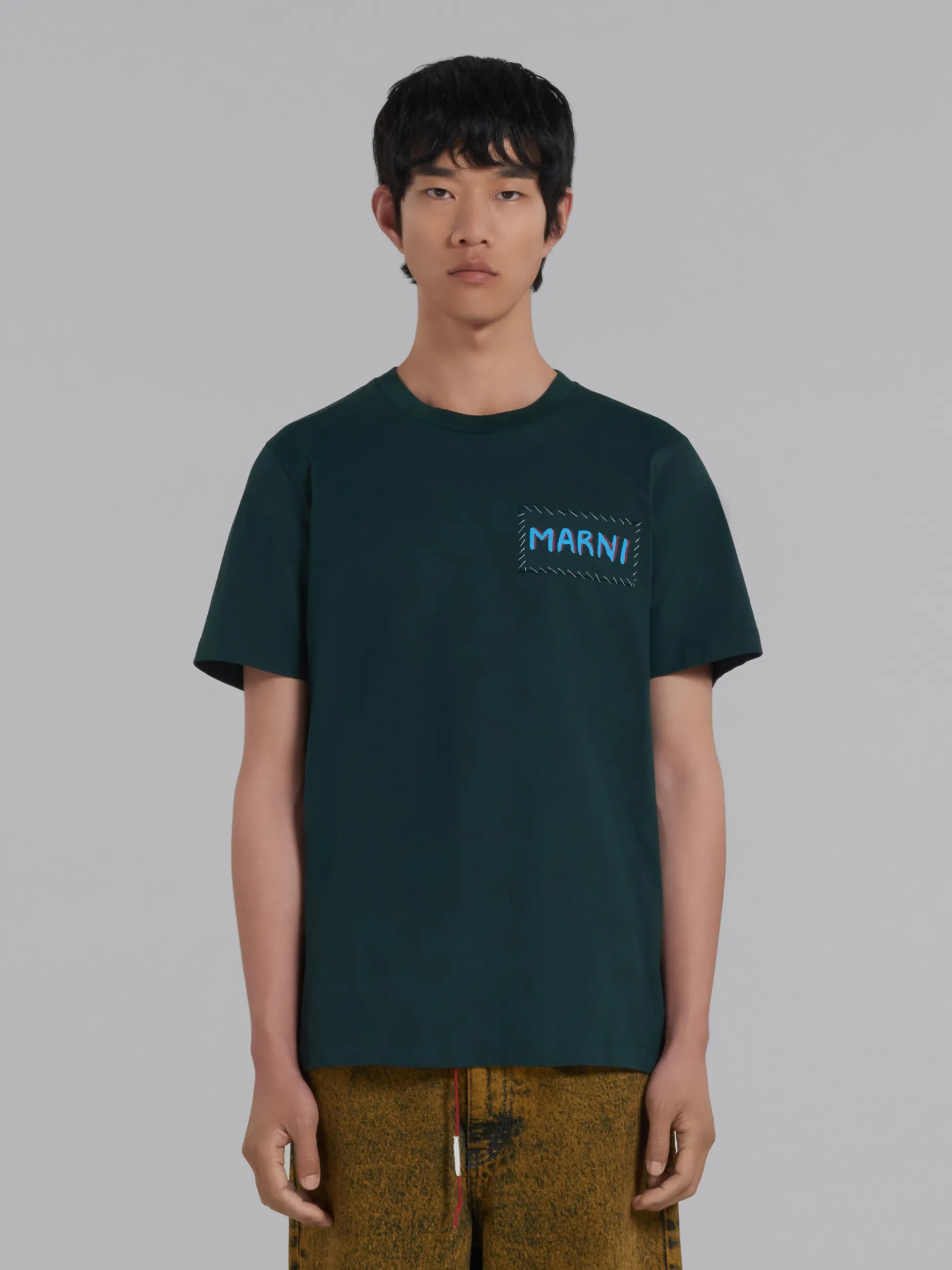 Tops & T-Shirts>Marni Green Organic Cotton T-shirt With Patch SPHERICALGREEN