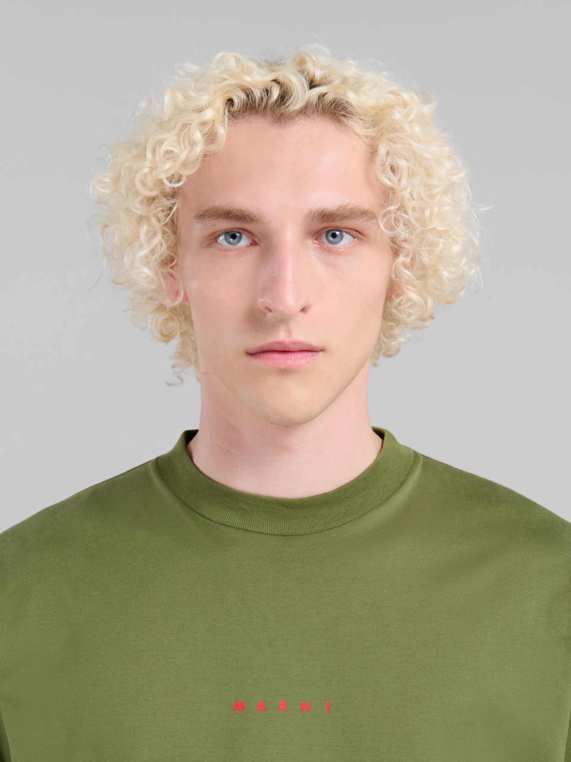 Tops & T-Shirts>Marni Green Organic Cotton T-shirt With Mini Logo LEAV GREEN