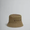 Hats>Marni Green Organic Gabardine Bucket Hat With Embroidered Logo OLIVE