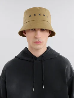Hats>Marni Green Organic Gabardine Bucket Hat With Embroidered Logo OLIVE
