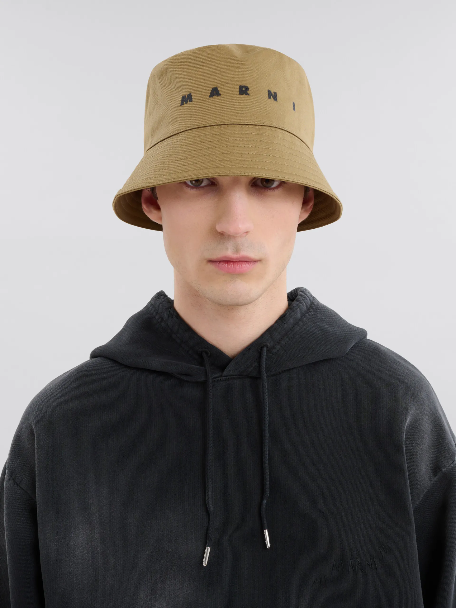 Hats>Marni Green Organic Gabardine Bucket Hat With Embroidered Logo OLIVE