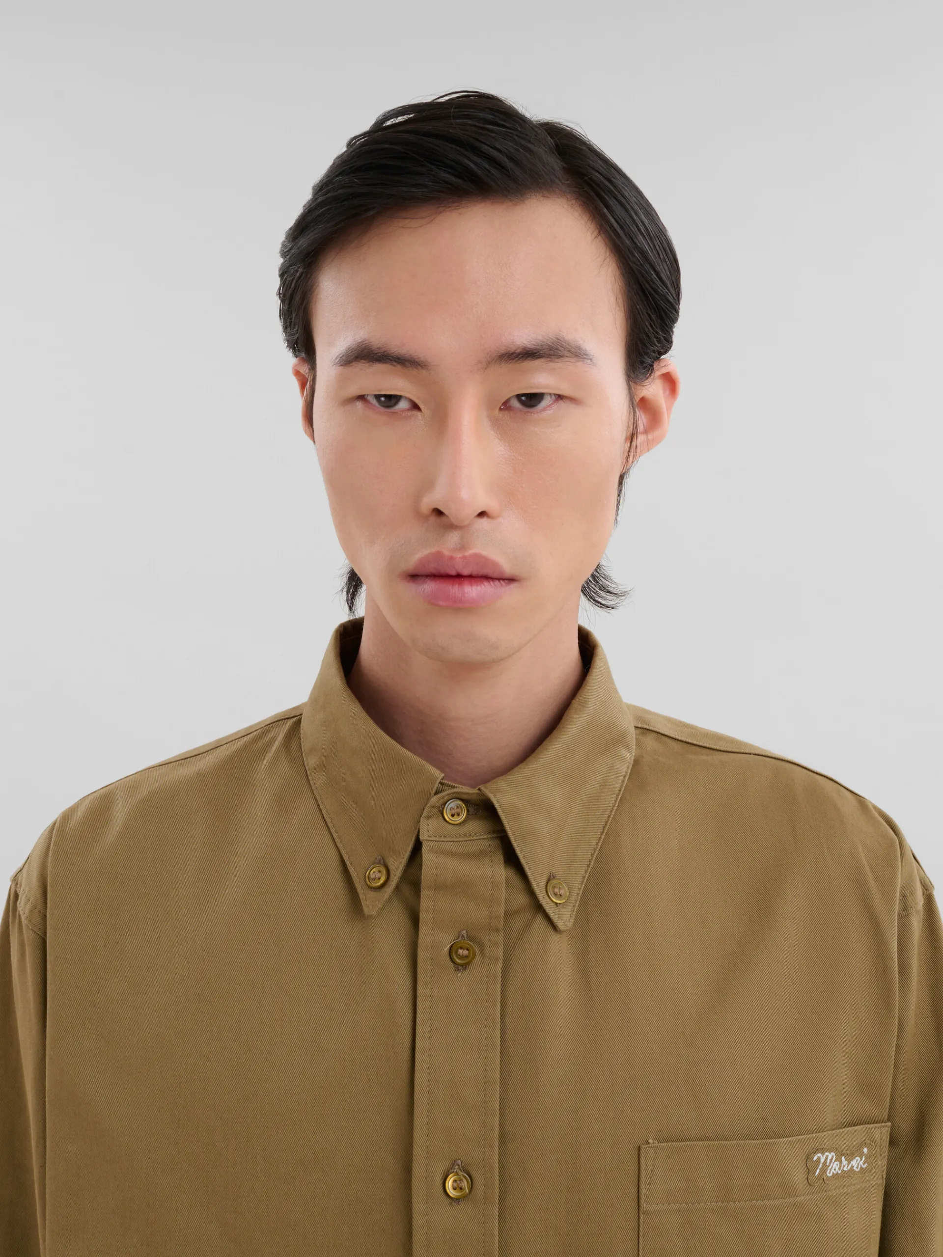 Matching Sets | Tops & T-Shirts>Marni Green Organic Gabardine Shirt With Patch OLIVE