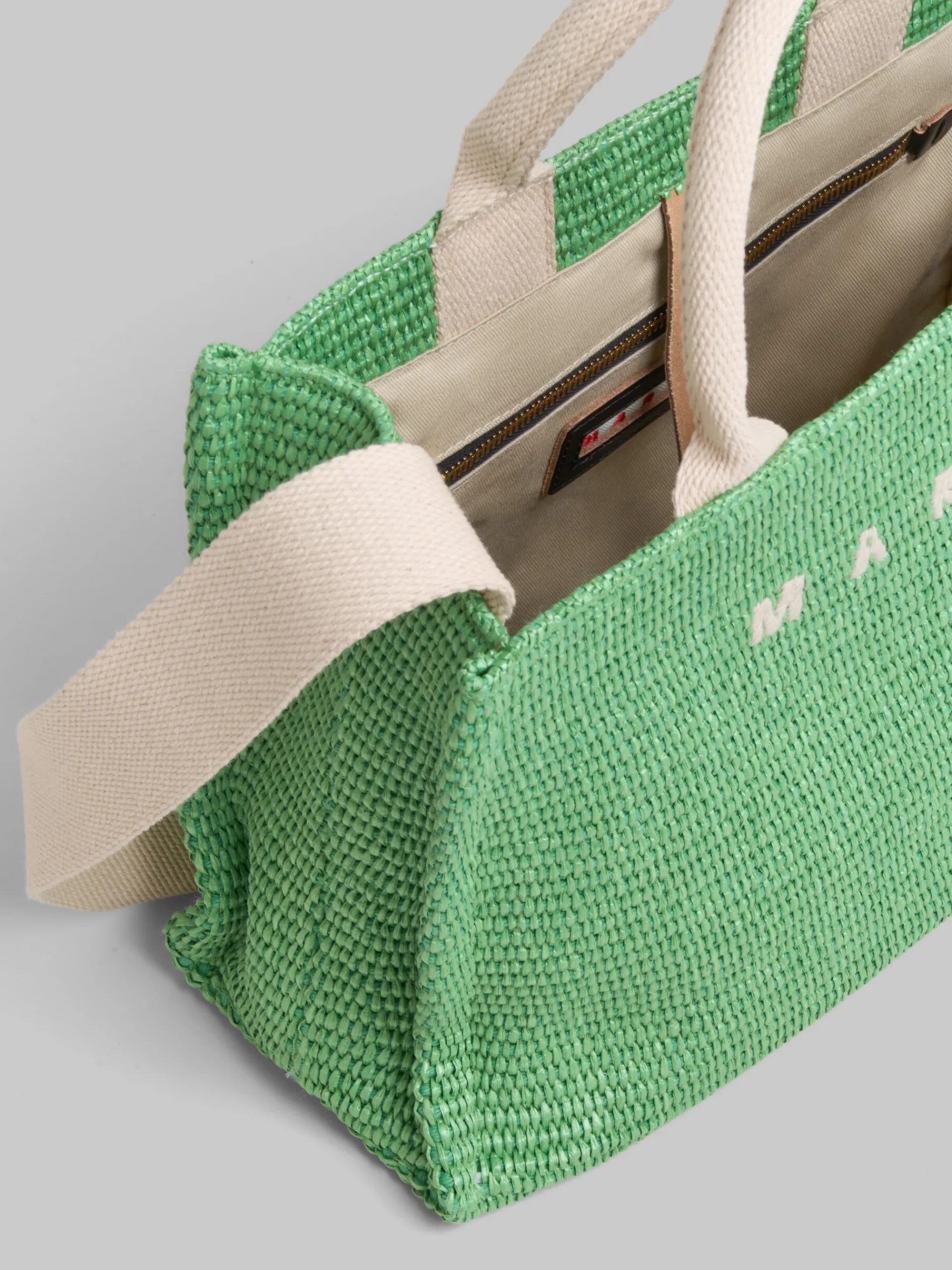Tote Bags>Marni Green Raffia-effect Small Tote Bag KIWI