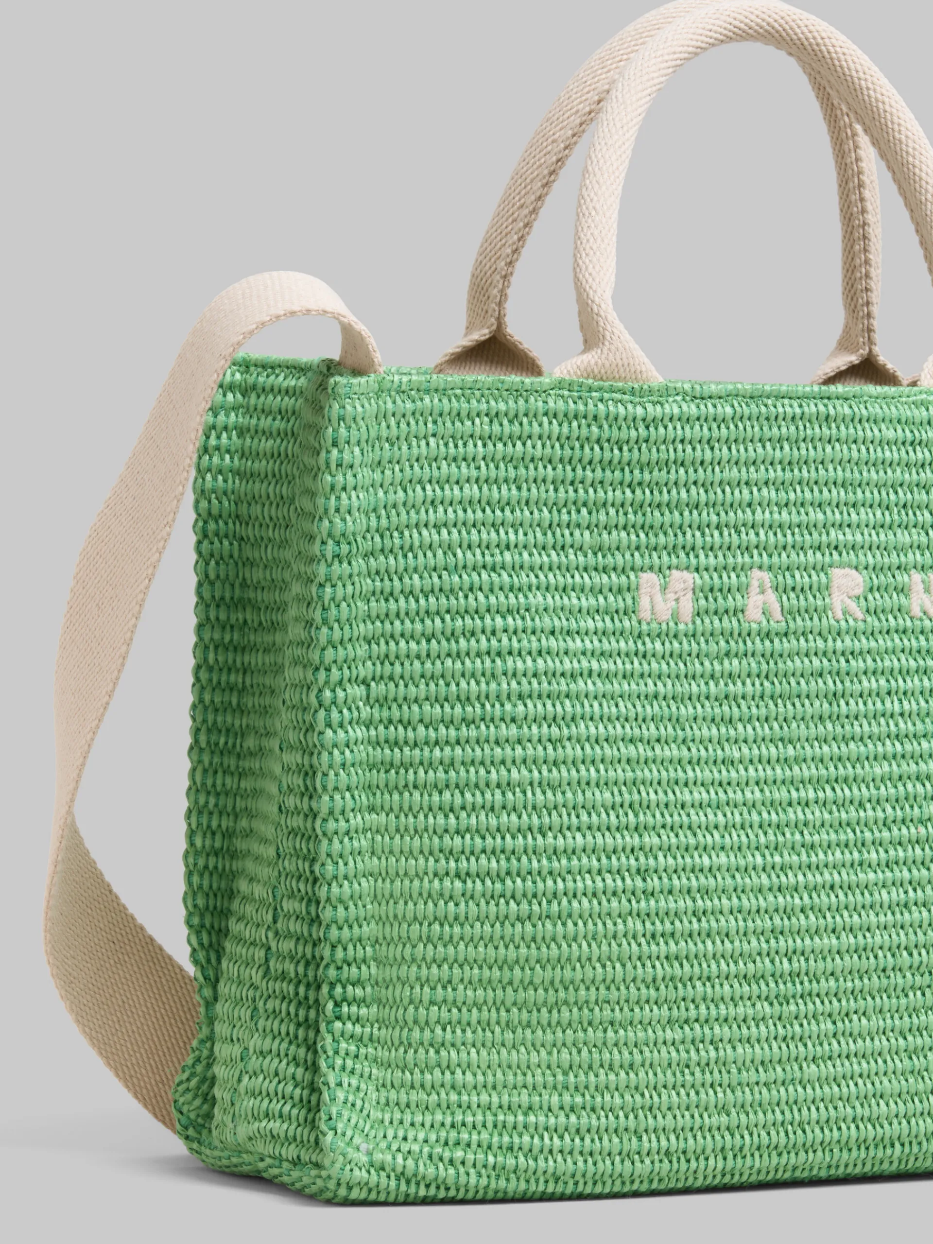 Tote Bags>Marni Green Raffia-effect Small Tote Bag KIWI